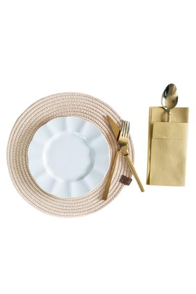 Vos Versa Amerikan Servis Tekli Supla Lux Sunum Tabak Altlığ - Yuvarlak Bej VVHM0039