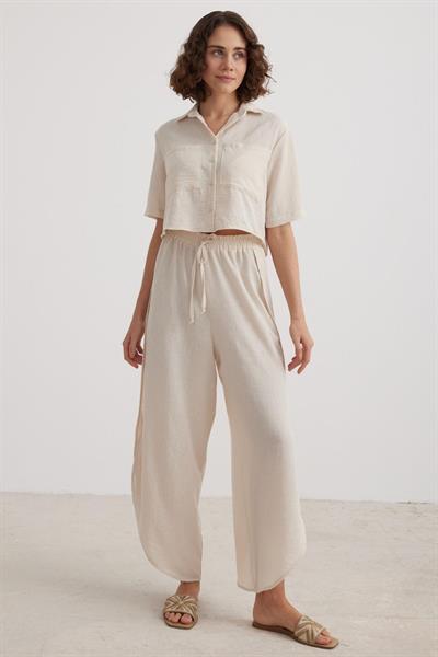 Vos Versa Kadın Beli Lastikli Yırtmaçlı Taş Pantolon VVK3416