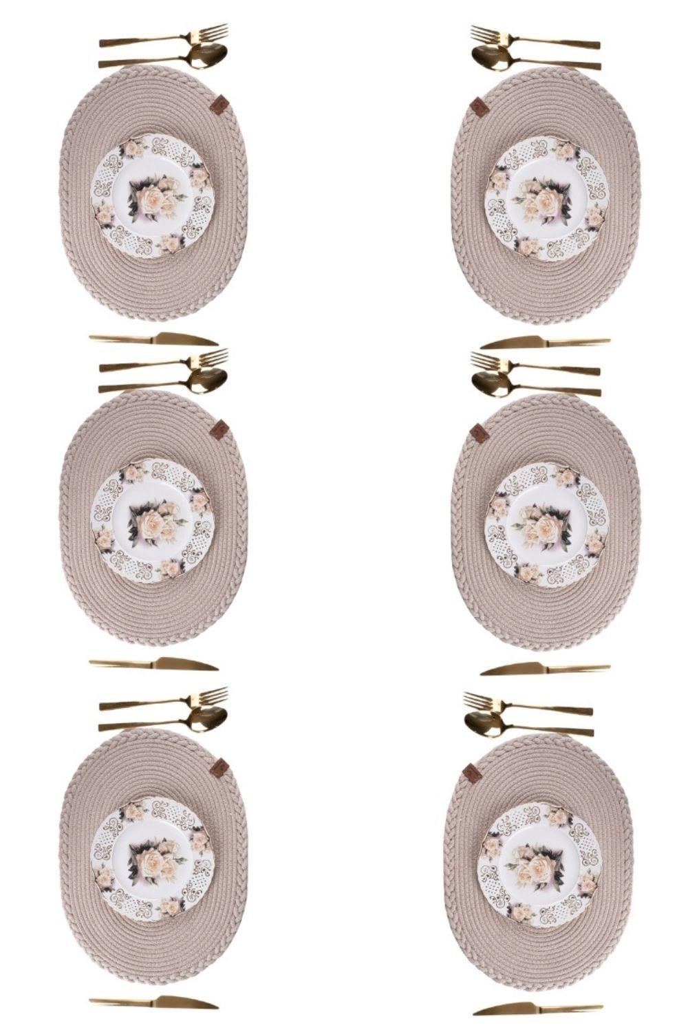 Vos Versa 6'lı Amerikan Servis Supla Lux Sunum Tabak Altlığ - Oval Bej VVHM0038