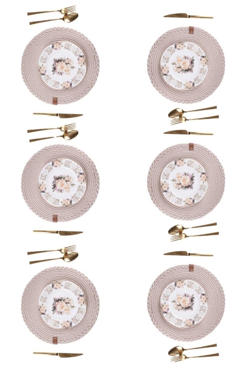 Vos Versa Amerikan Servis  6'lı Supla Lux Sunum Tabak Altlığ - Yuvarlak Bej VVHM0040