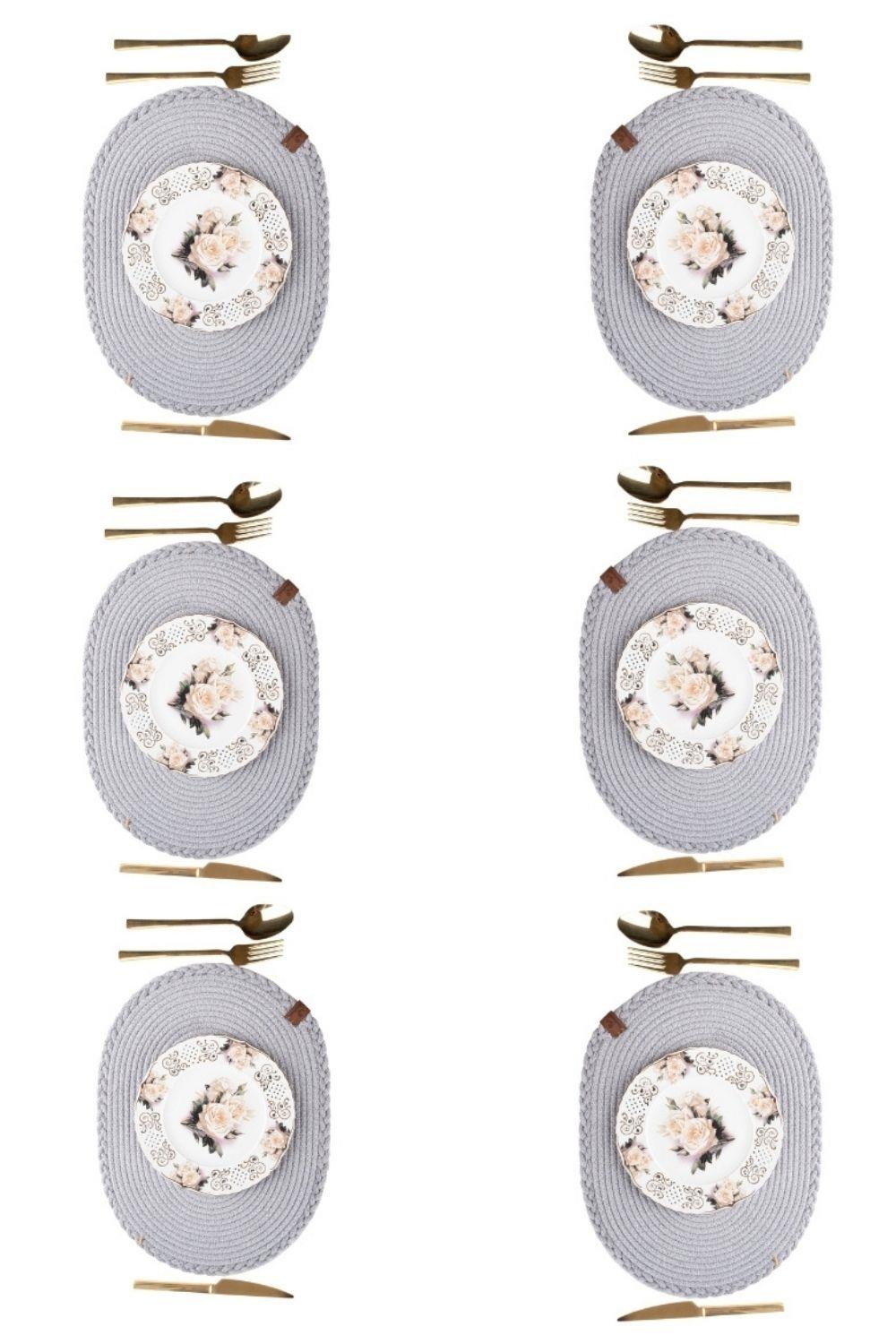 Vos Versa Amerikan Servis 6!lı Supla Lux Sunum Tabak Altlığ - Oval Gri  VVHM0043