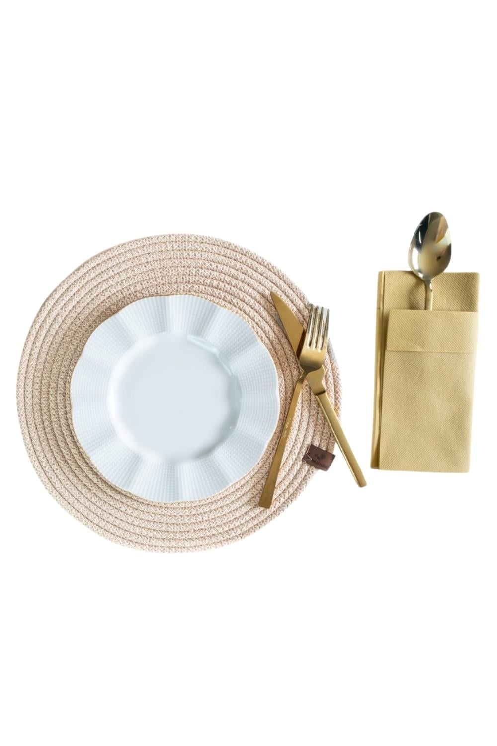 Vos Versa Amerikan Servis Tekli Supla Lux Sunum Tabak Altlığ - Yuvarlak Bej VVHM0039