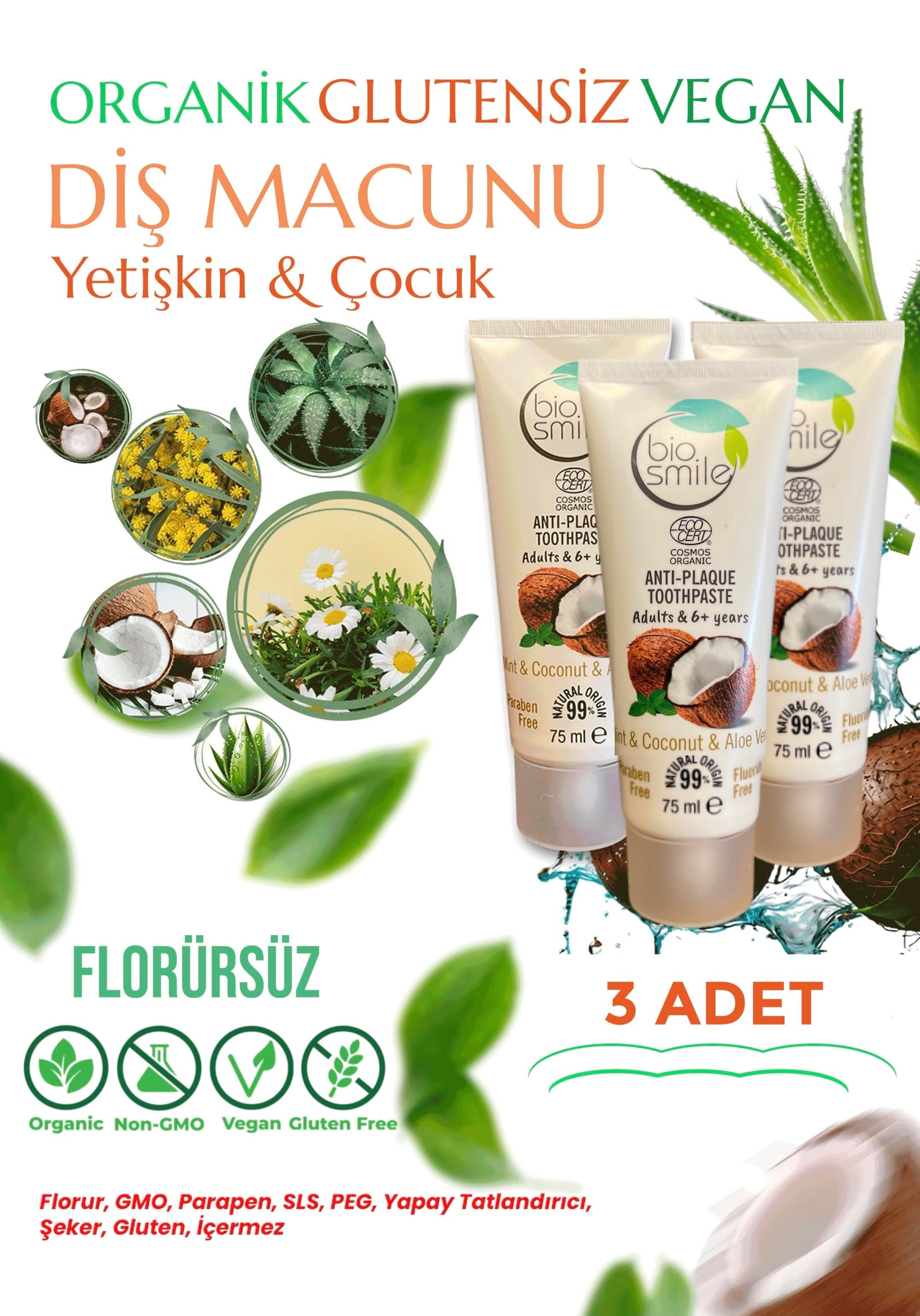 Bio Smile Organik Anti Plak Diş Macunu Nane & Hindistan Cevizi & Aloe Vera 75 ml