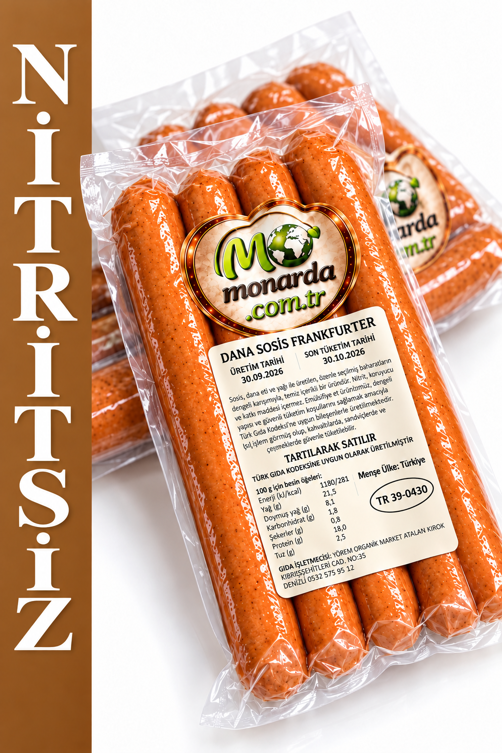 Dana Frankfurter Sosis – Nitritsiz -4'lü Paket (%100 Dana - 230gr) x4 Adet
