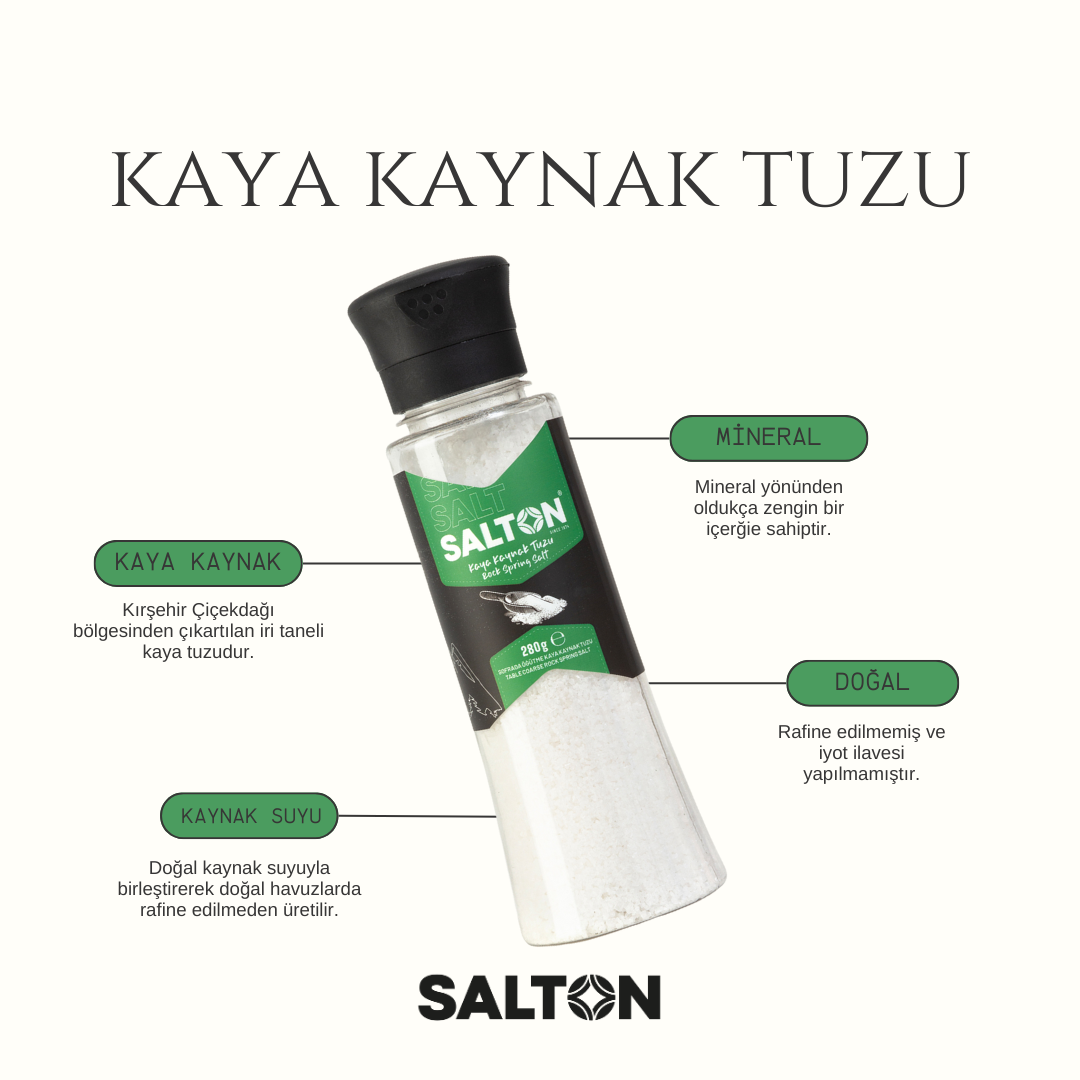 Doğal Kaya KAYNAK Tuzu Değirmen 280gr Salton