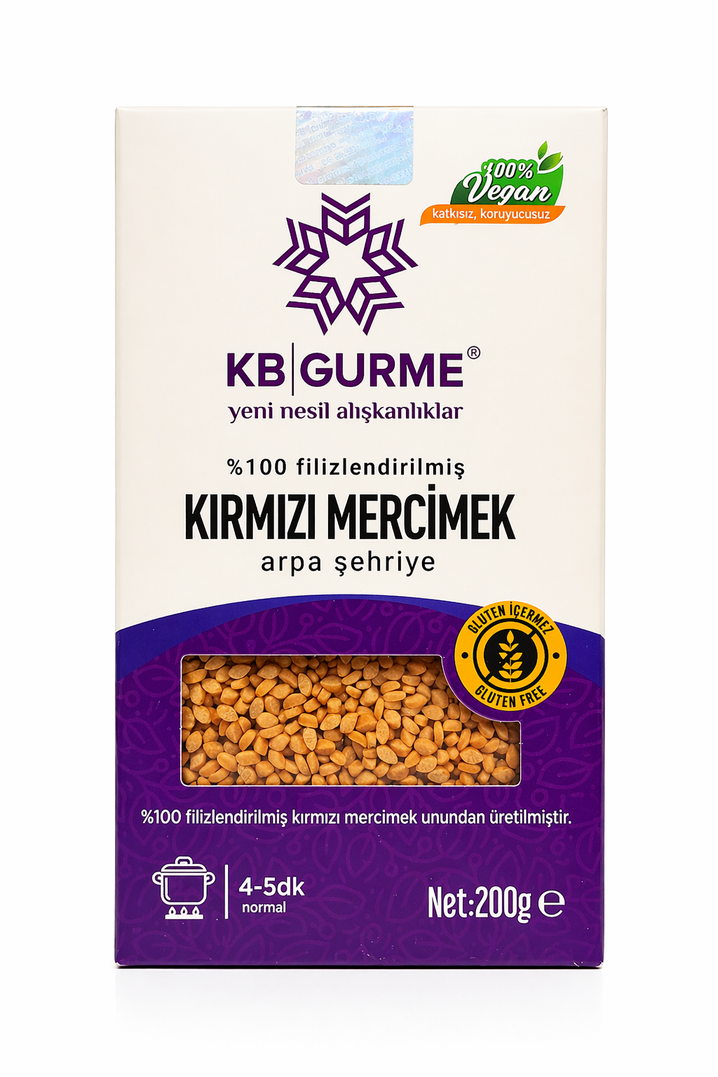 Glutensiz & Vegan Filizlendirilmiş Kırmızı Mercimek Arpa Şehriye 200 gr KB GURME