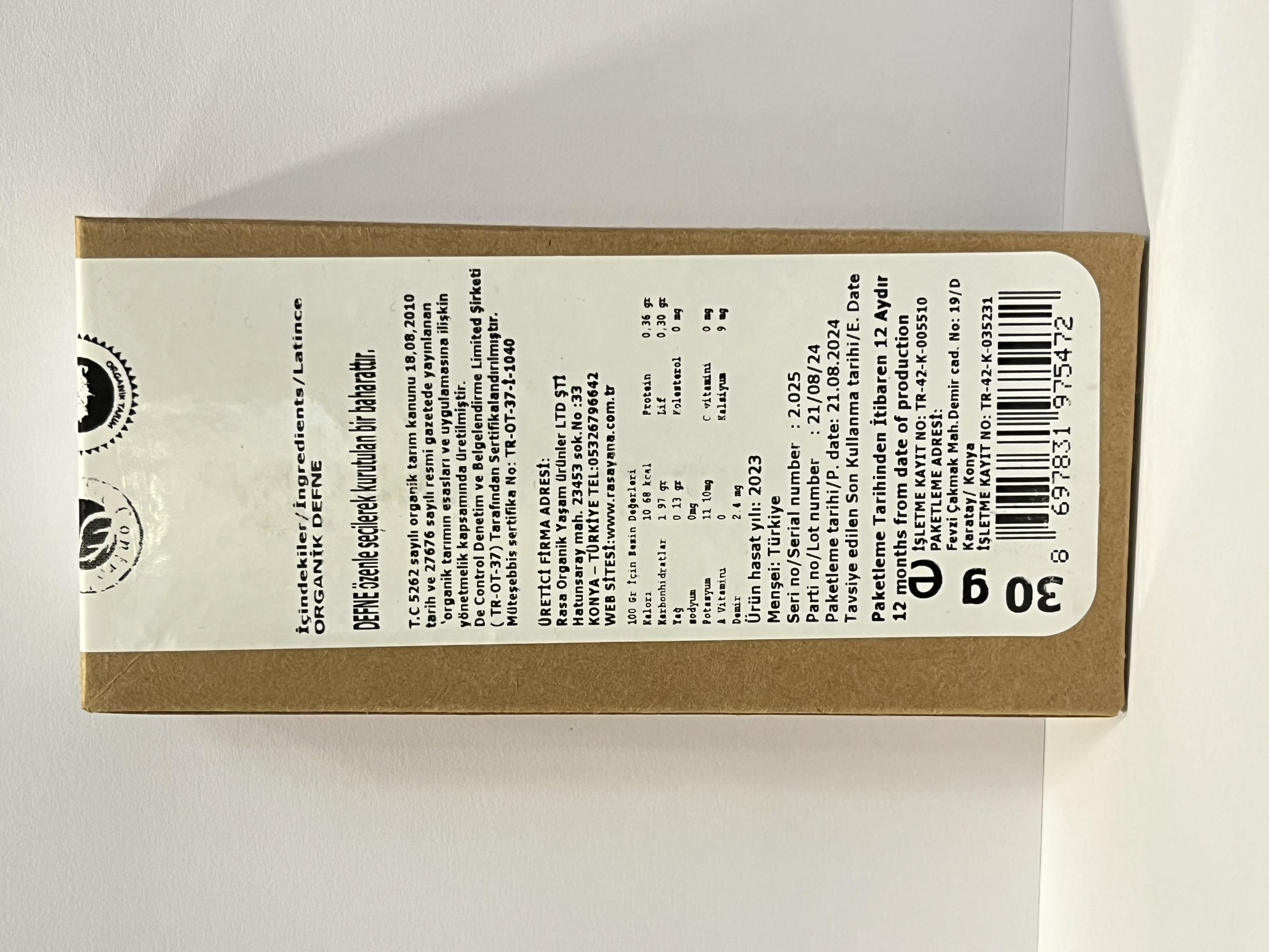 Organik Defne Yaprağı Öğütülmüş 30gr Rasayana