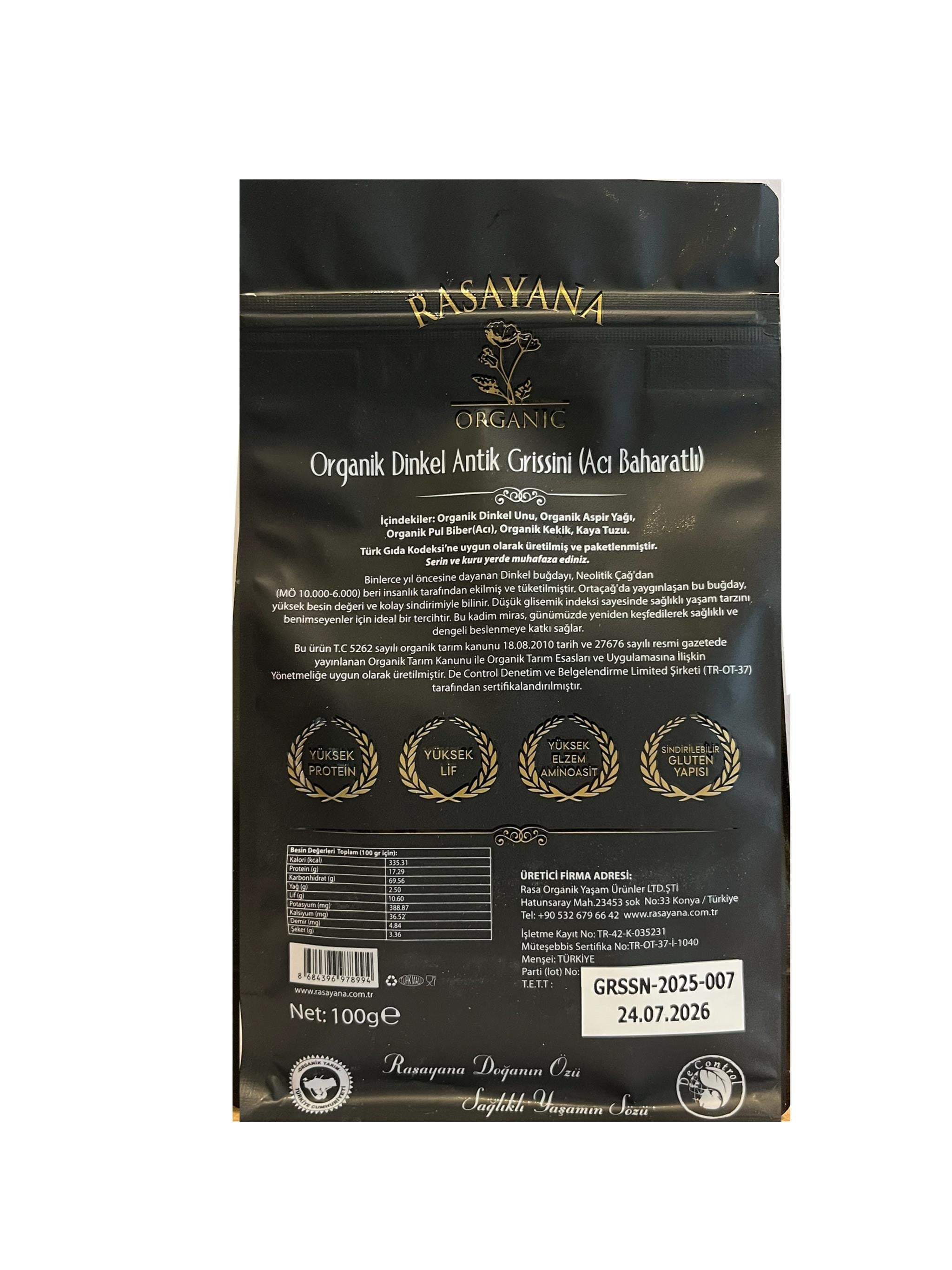Organik Dinkel Grissini Acılı 100gr Rasayana