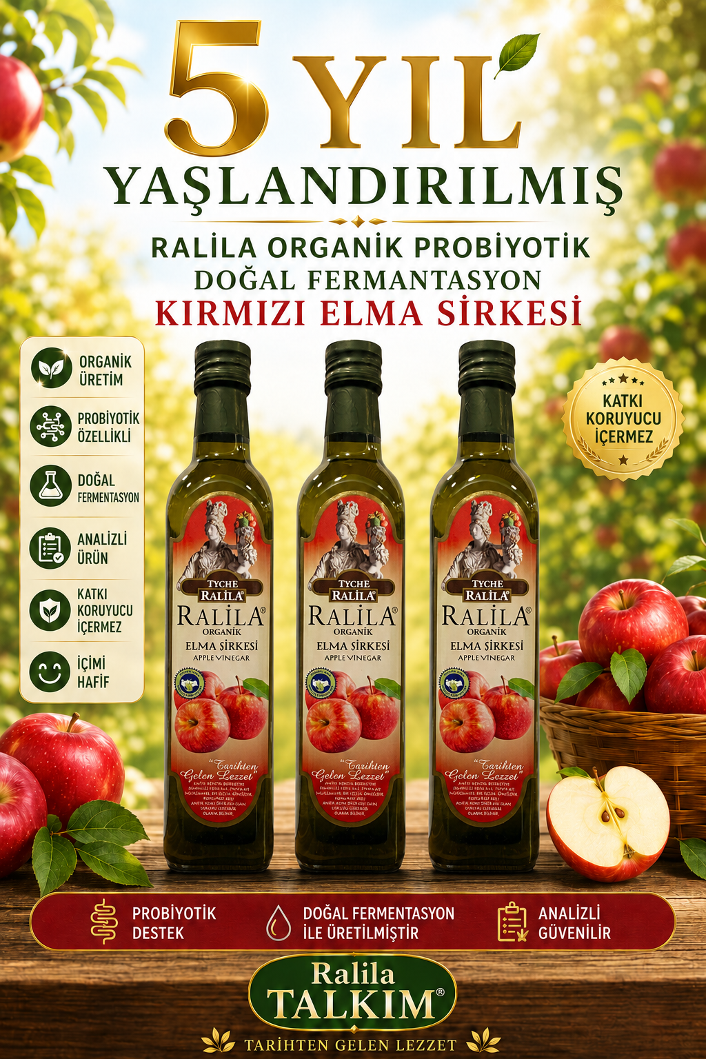 Organik Doğal Fermantasyon Elma Sirkesi 500 Ml Ralila