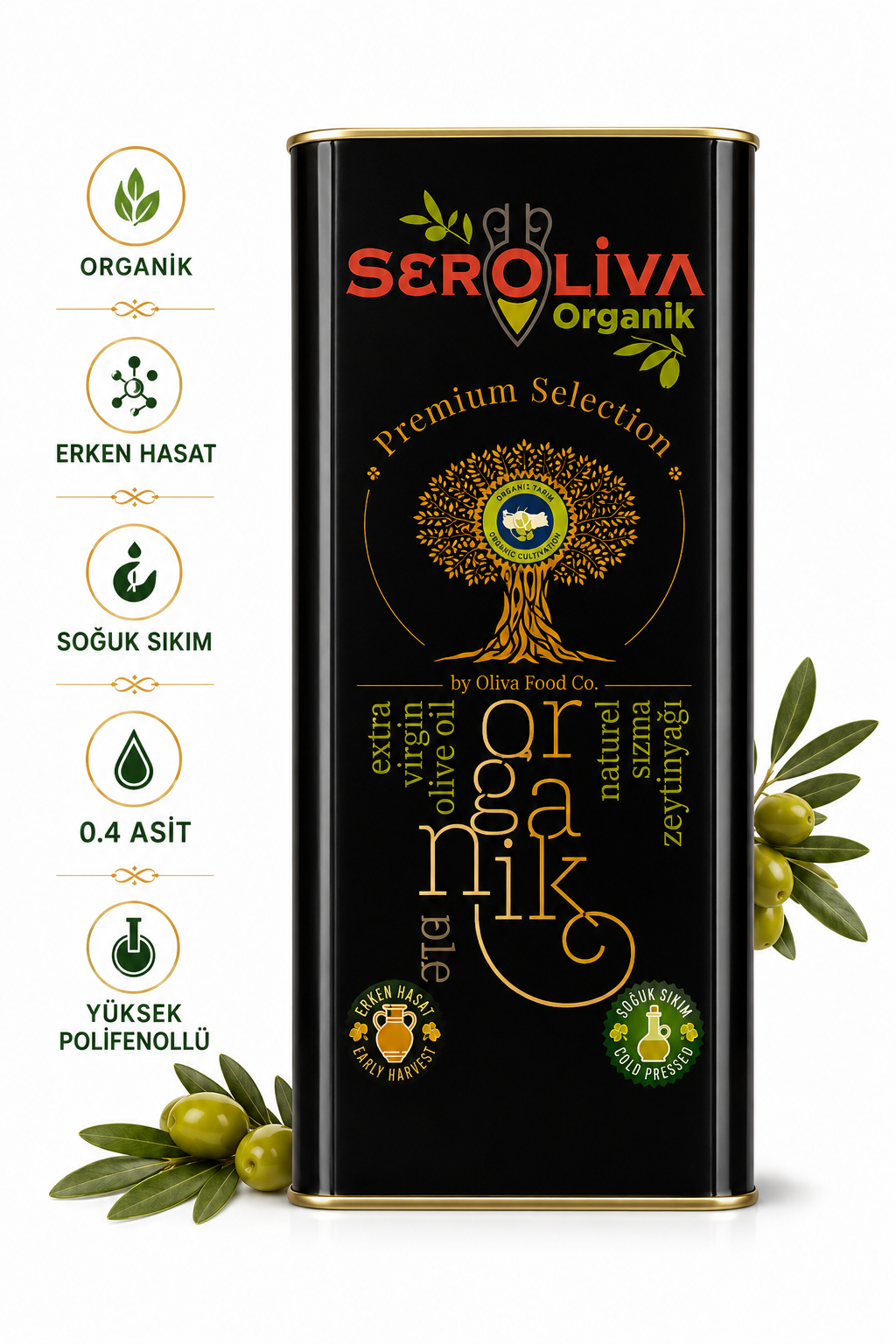 Organik Erken Hasat Özel Seri Zeytinyağı 5 Lt 0,4 ASİT Seroliva