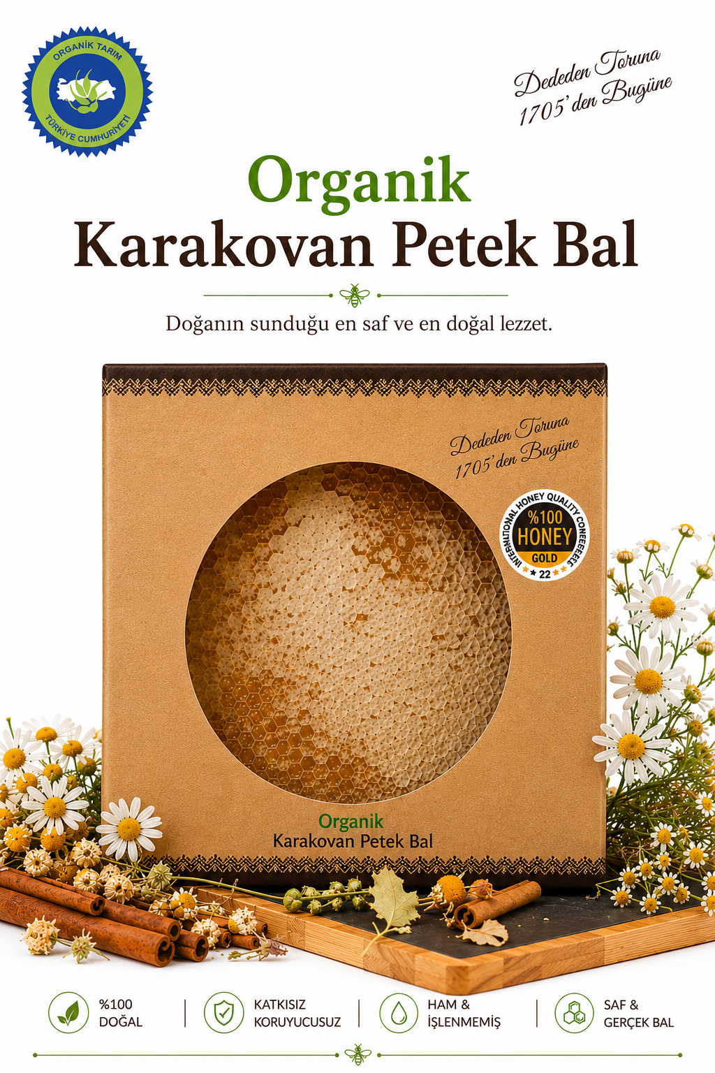 Organik Karakovan petek Bal 1200gr Şahbaz Çay Yörükçayır
