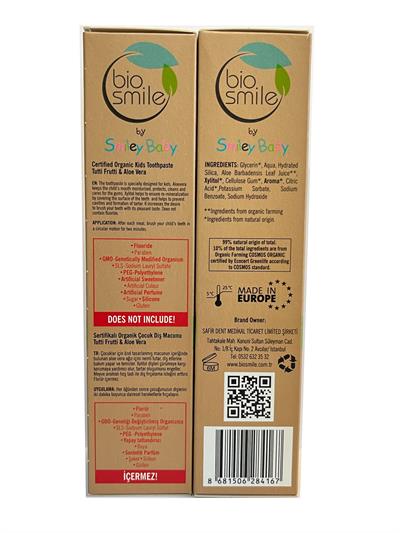 Bio Smile 2 Adet Organik Diş Macunu Tutti Frutti & Aloe Vera 2 Yaş 75Ml
