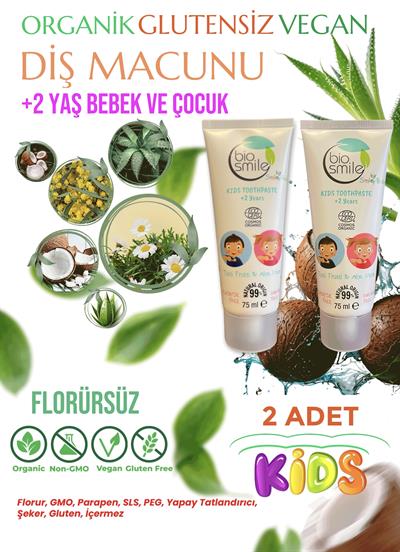 Bio Smile 2 Adet Organik Diş Macunu Tutti Frutti & Aloe Vera 2 Yaş 75Ml