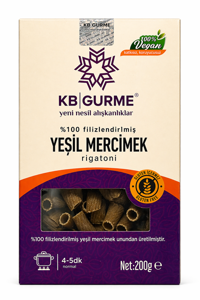 Glutensiz & Vegan Filizlendirilmiş Yeşil Mercimek Makarna Rigatoni 200 gr KB GURME