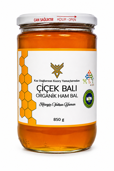 Organik Çiçek Balı Ham Bal 850gr Kaz Dağları
