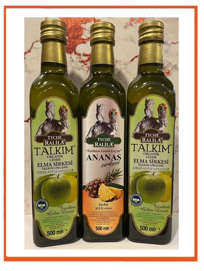 Organik Talkım Elma Sirkesi 500Ml 2 Adet + Ananas Sirkesi 500 Ml Ralila
