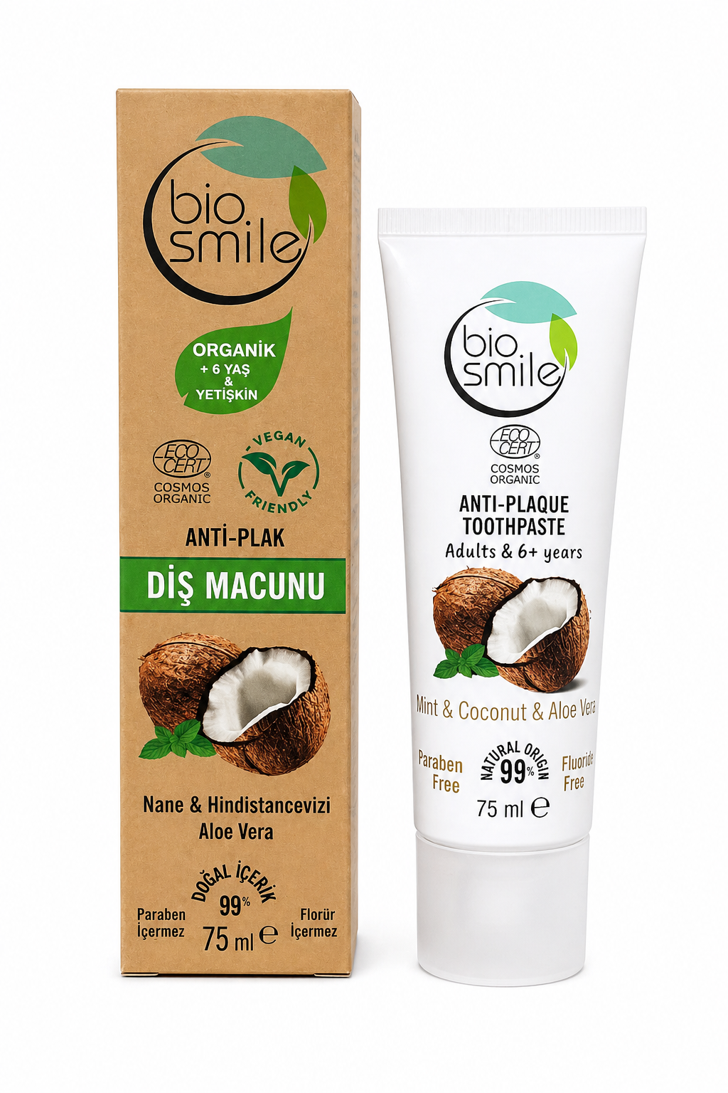 Bio Smile Organik Anti Plak Diş Macunu Nane & Hindistan Cevizi & Aloe Vera 75 ml