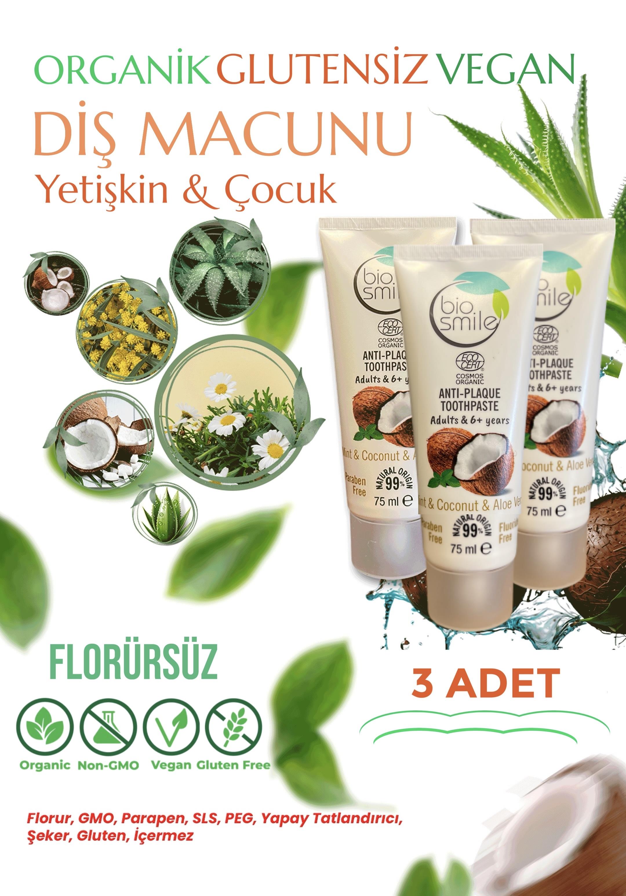 Bio Smile Organik Anti Plak Diş Macunu Nane & Hindistan Cevizi & Aloe Vera 75 ml