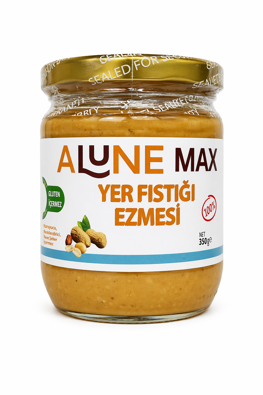 Glutensiz Fıstık Ezmesi 350 gr (ŞEKER İLAVESİZ) Alunemax