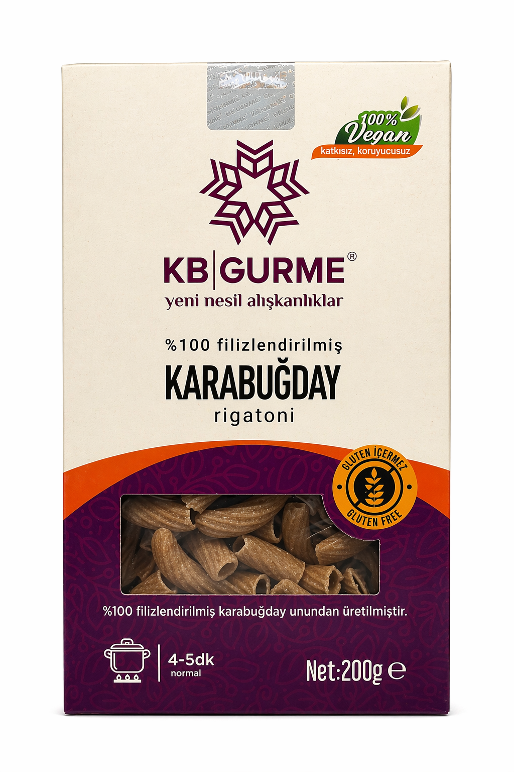 Glutensiz & Vegan Filizlendirilmiş Karabuğday Makarna Rigatoni 200 gr KB GURME