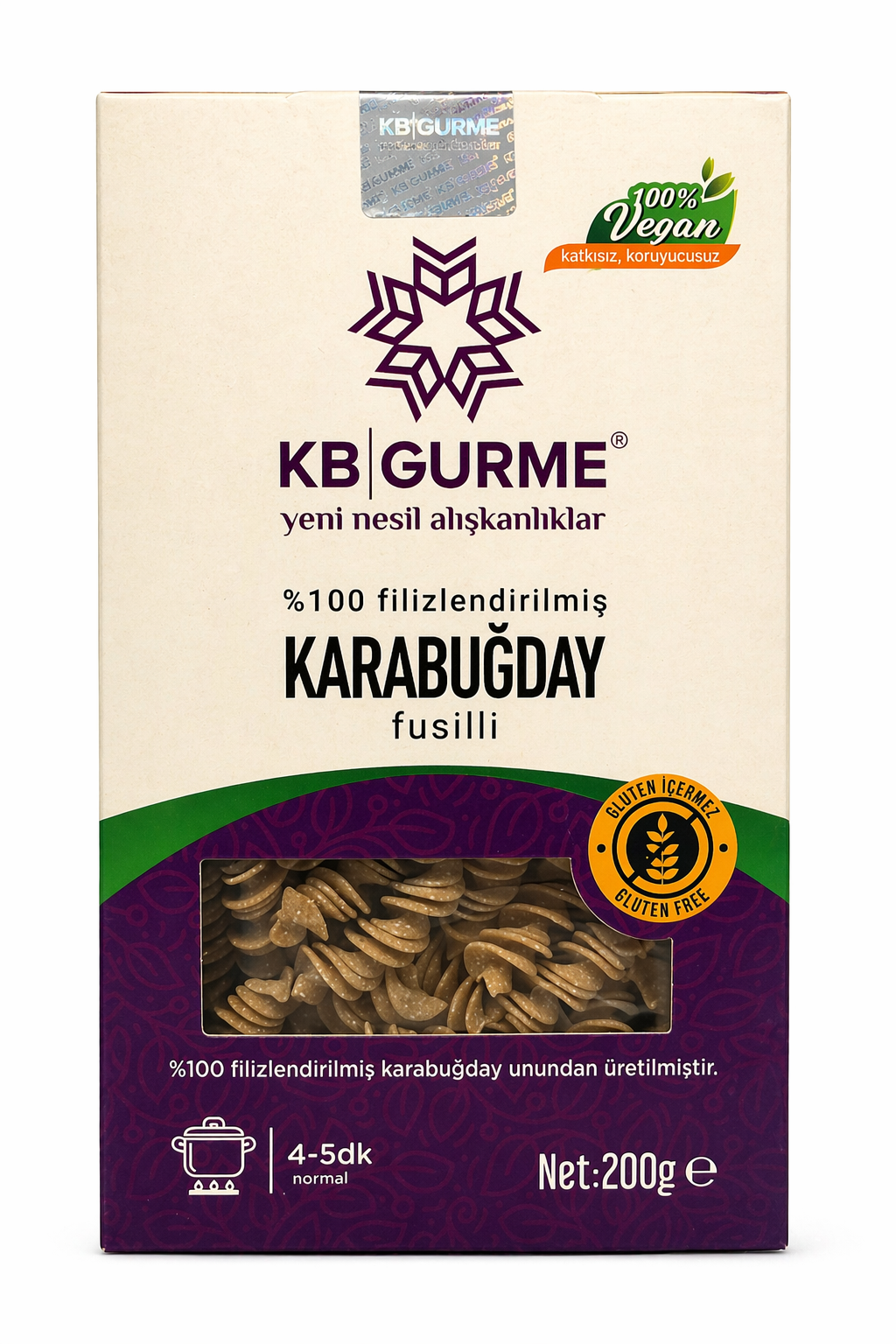 Glutensiz & Vegan Filizlendirilmiş Karabuğday Makarna Fusilli 200 gr KB GURME