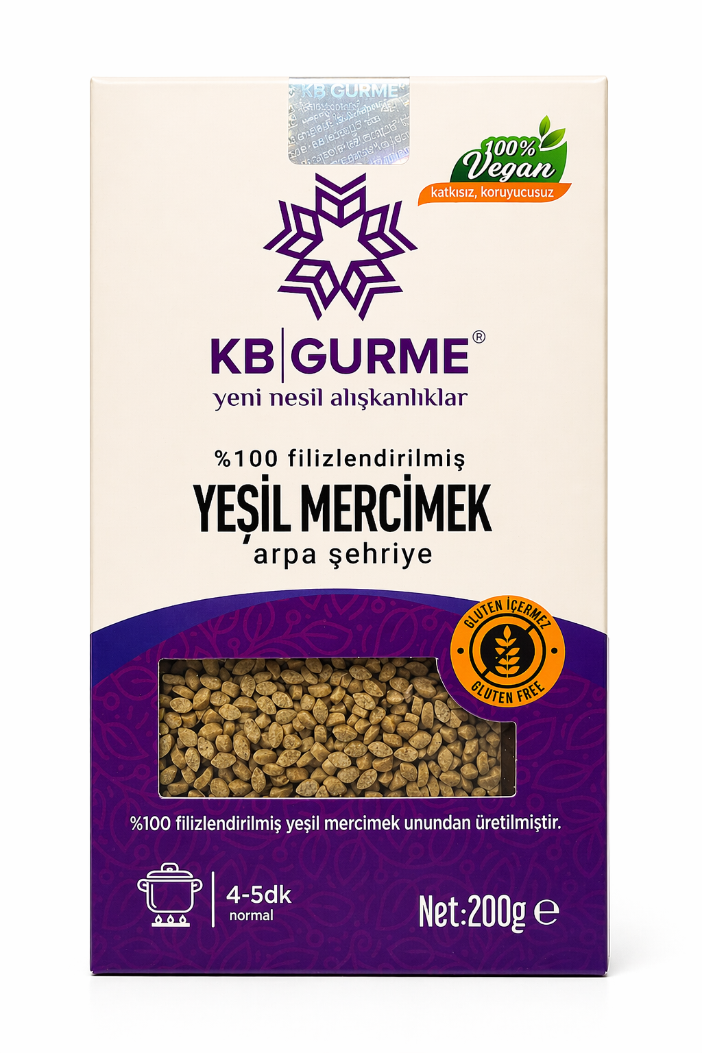 Glutensiz & Vegan Filizlendirilmiş Yeşil Mercimek Arpa Şehriye 200 gr KB GURME