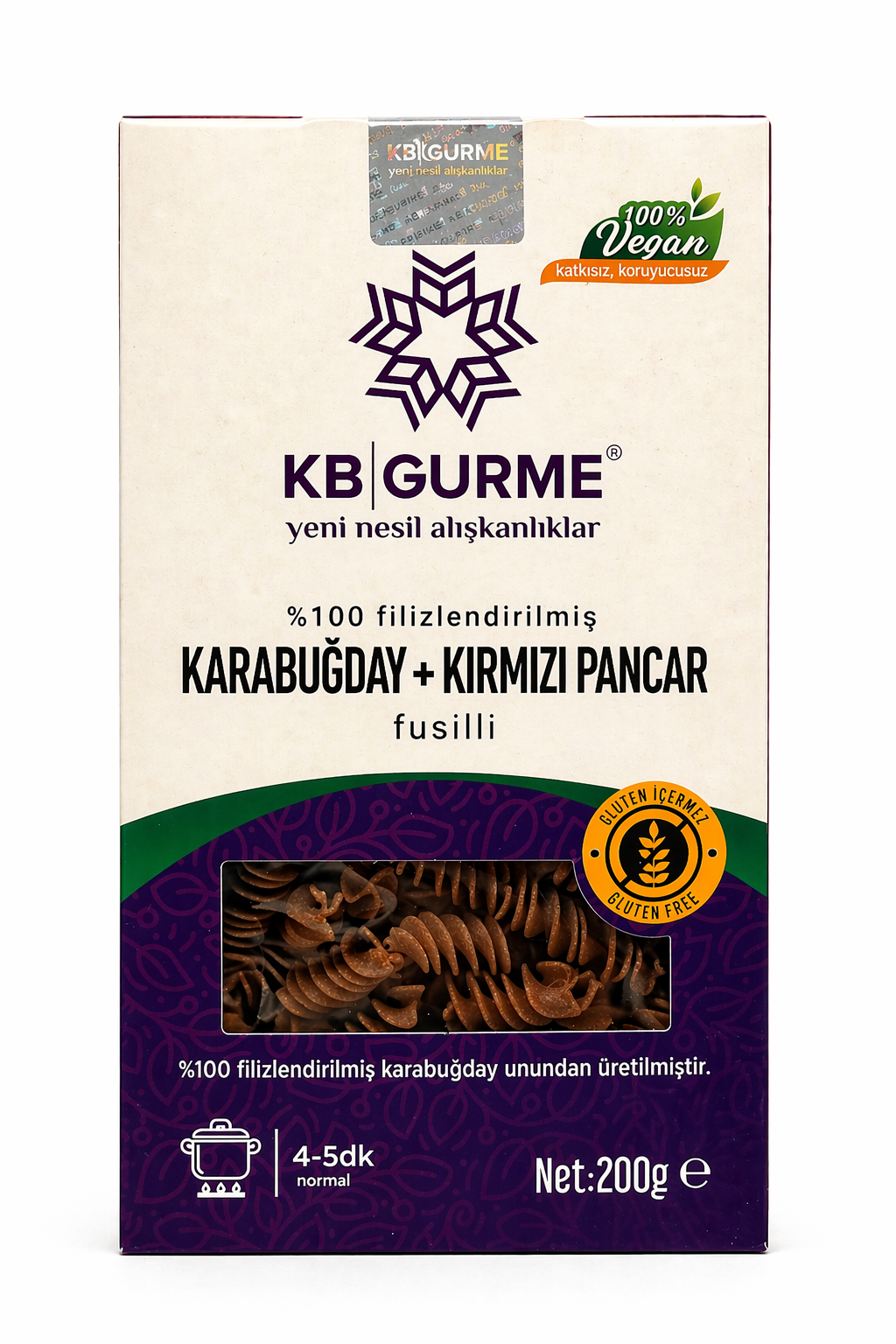 Glutensiz & Vegan Karabuğday + Kırmızı Pancar Makarna Fusilli 200 gr KB GURME