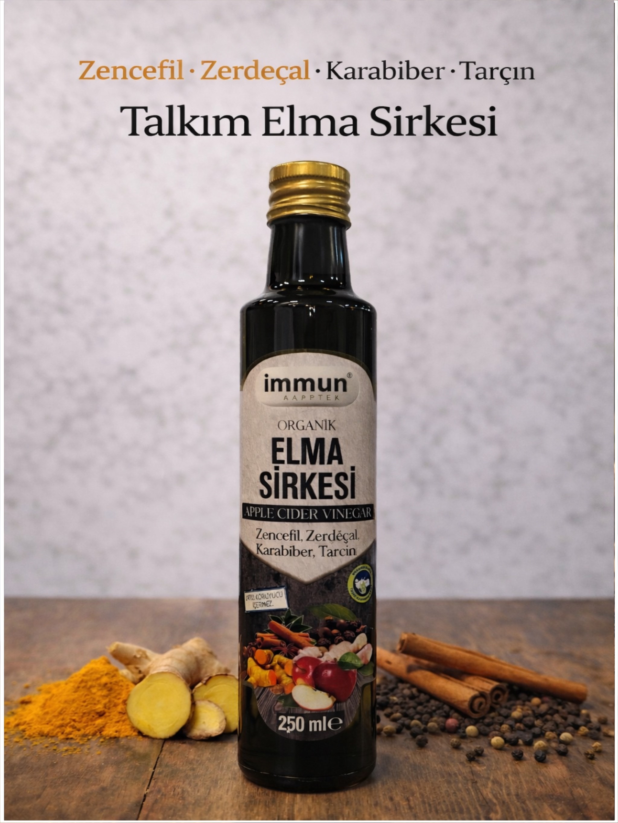 İmmun Apteka Organik Elma Sirkesi 250Ml Tarçın Karabiber Ralila