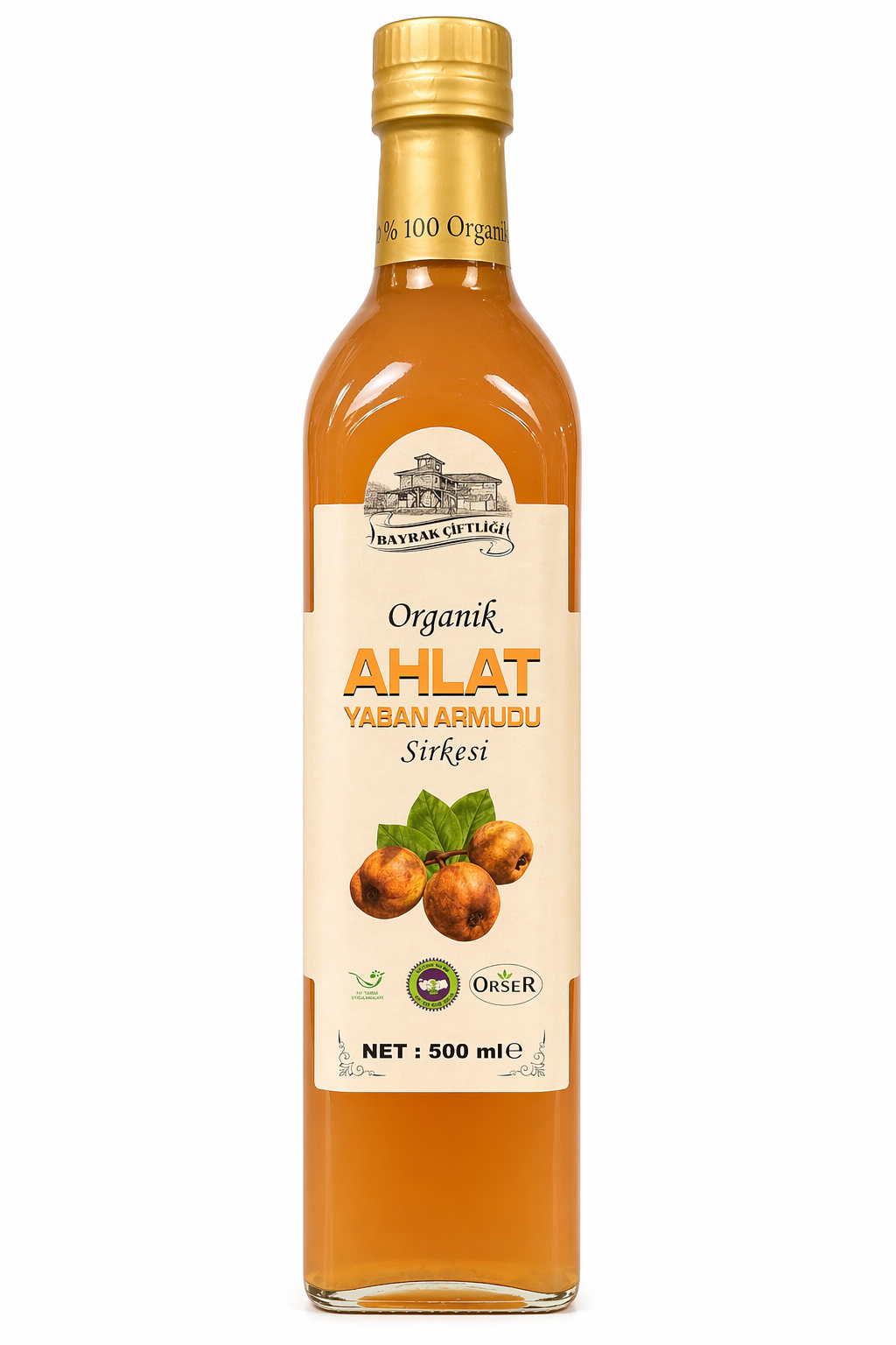 Organik Fermente Ahlat Sirkesi 500 Ml (Yaban Armudu) Bayrak Çiftliği