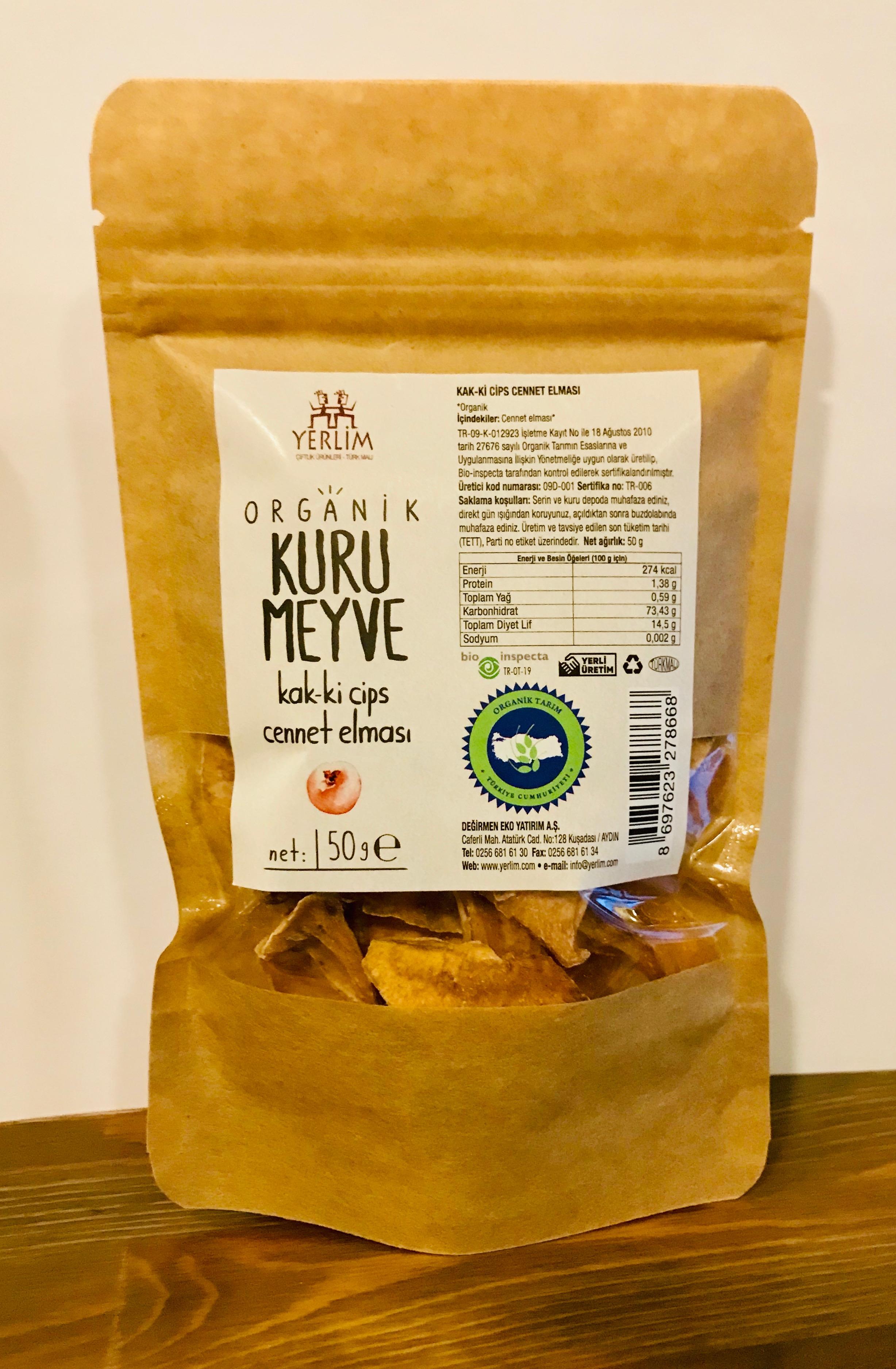 Organik Kak-ki Cips Cennet Elması 50gr Yerlim