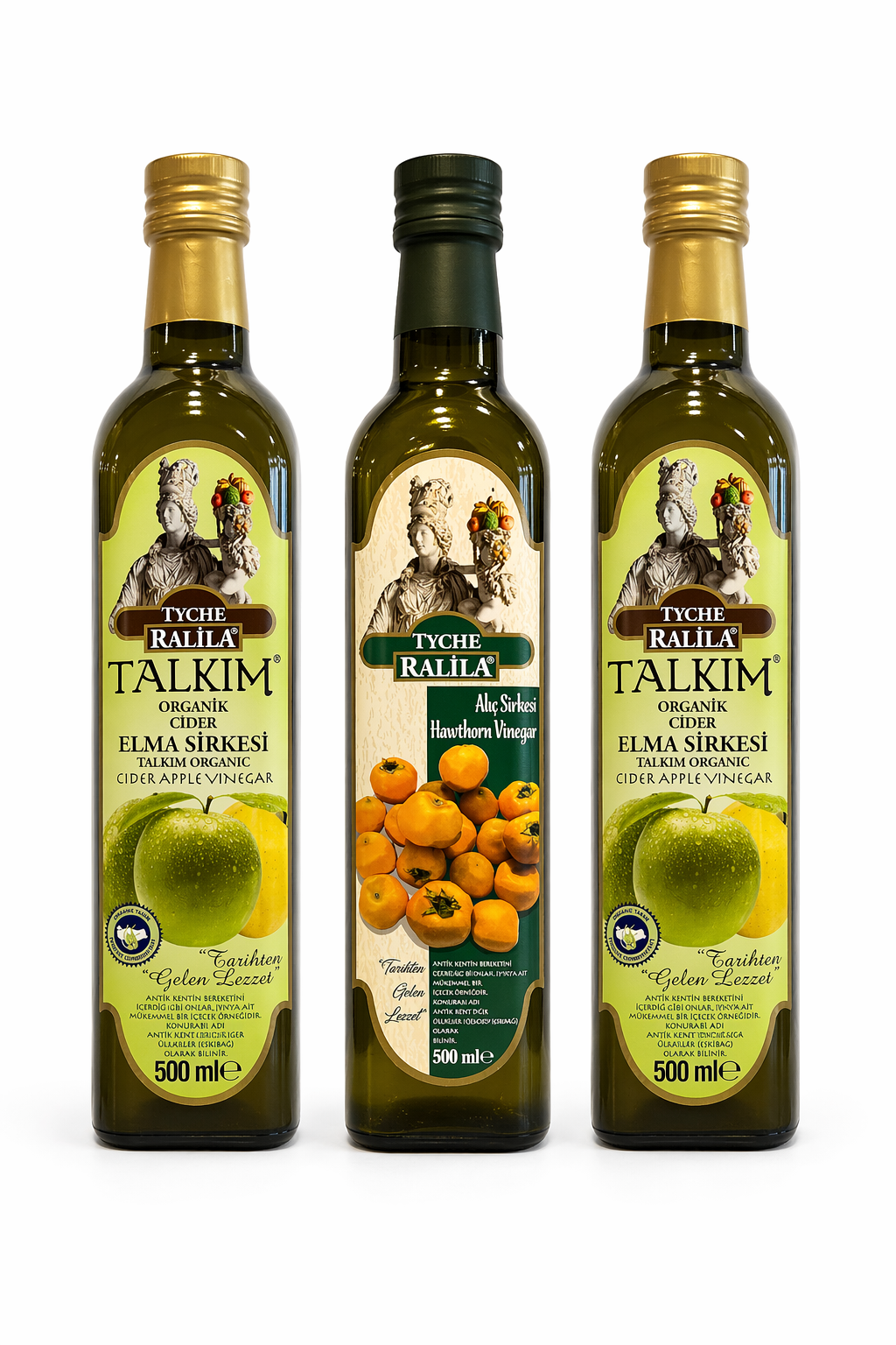 Organik Talkım Elma Sirkesi 500Ml 2 Adet + Alıç Sirkesi 500 Ml Ralila