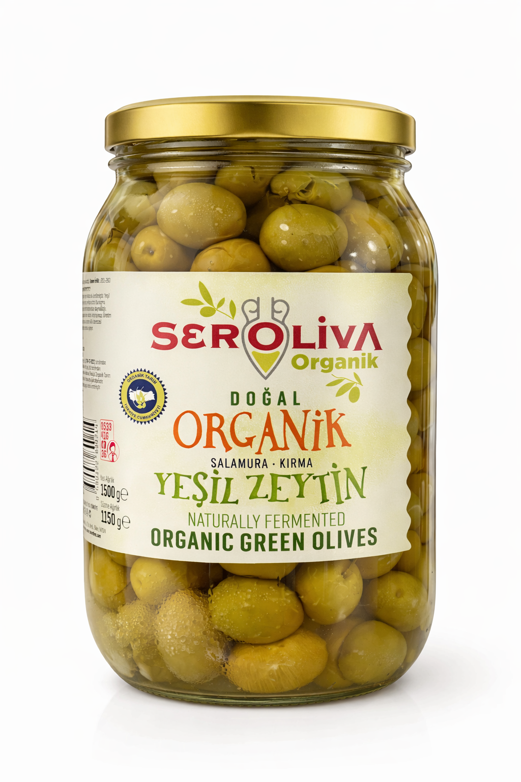 Organik Yeşil Kırma Zeytin 1.5 kg Seroliva