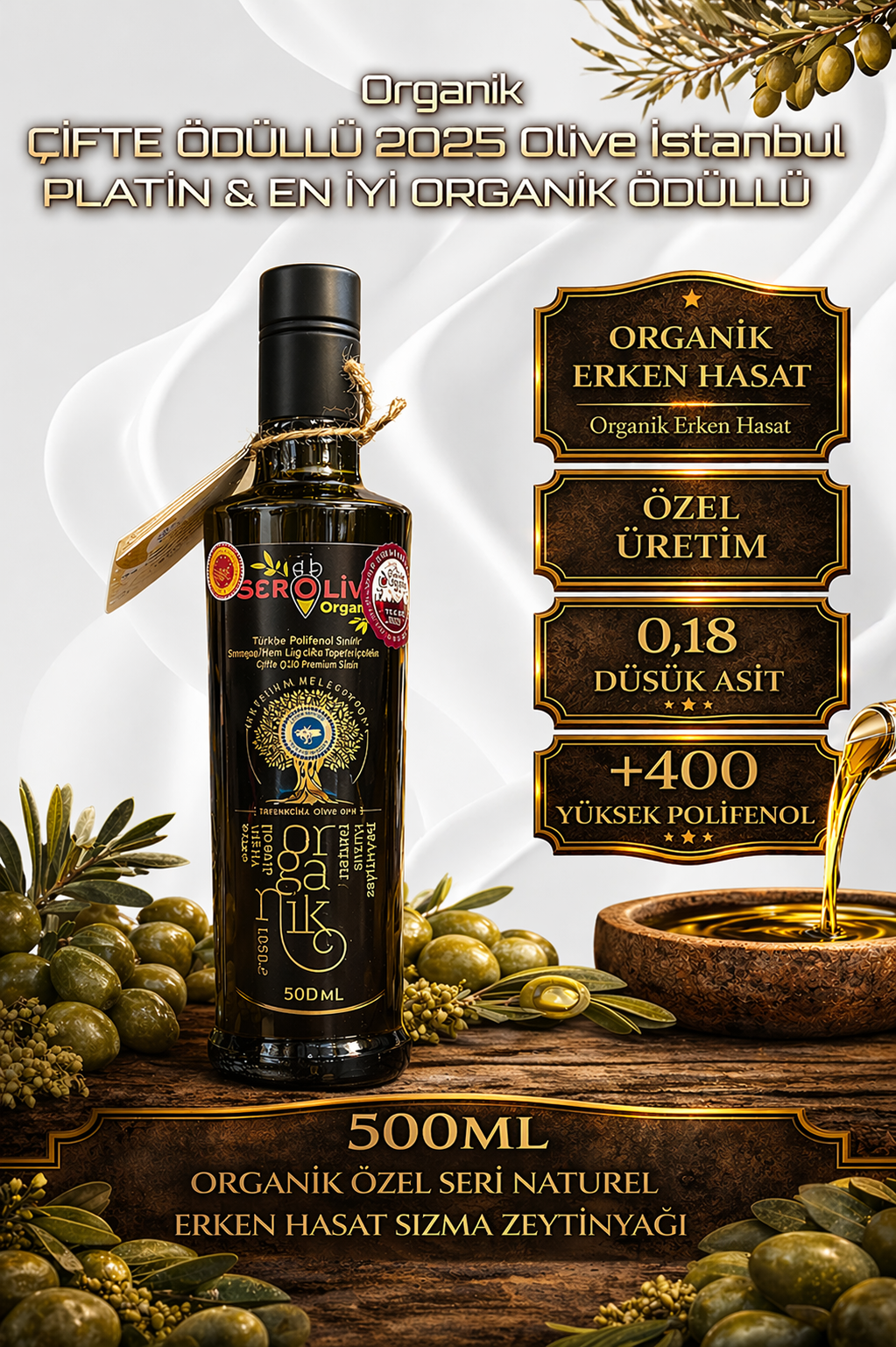 Organik Zeytinyağı 0.18 Asit 500Ml Seroliva