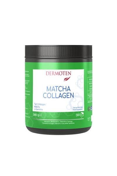 Dermoten Matcha Collagen (Tip I & Tip III Kolajen, Matcha, L-Karnitin) 300 G
