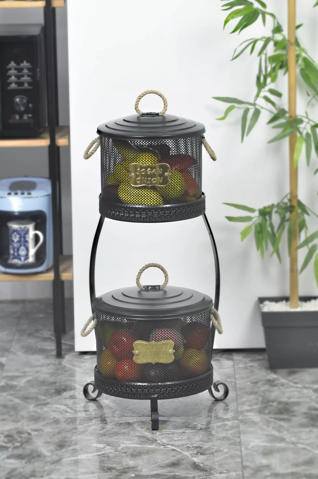 Patates Soğanlık 2Katlı Siyah (Şah-002)Acero-20364