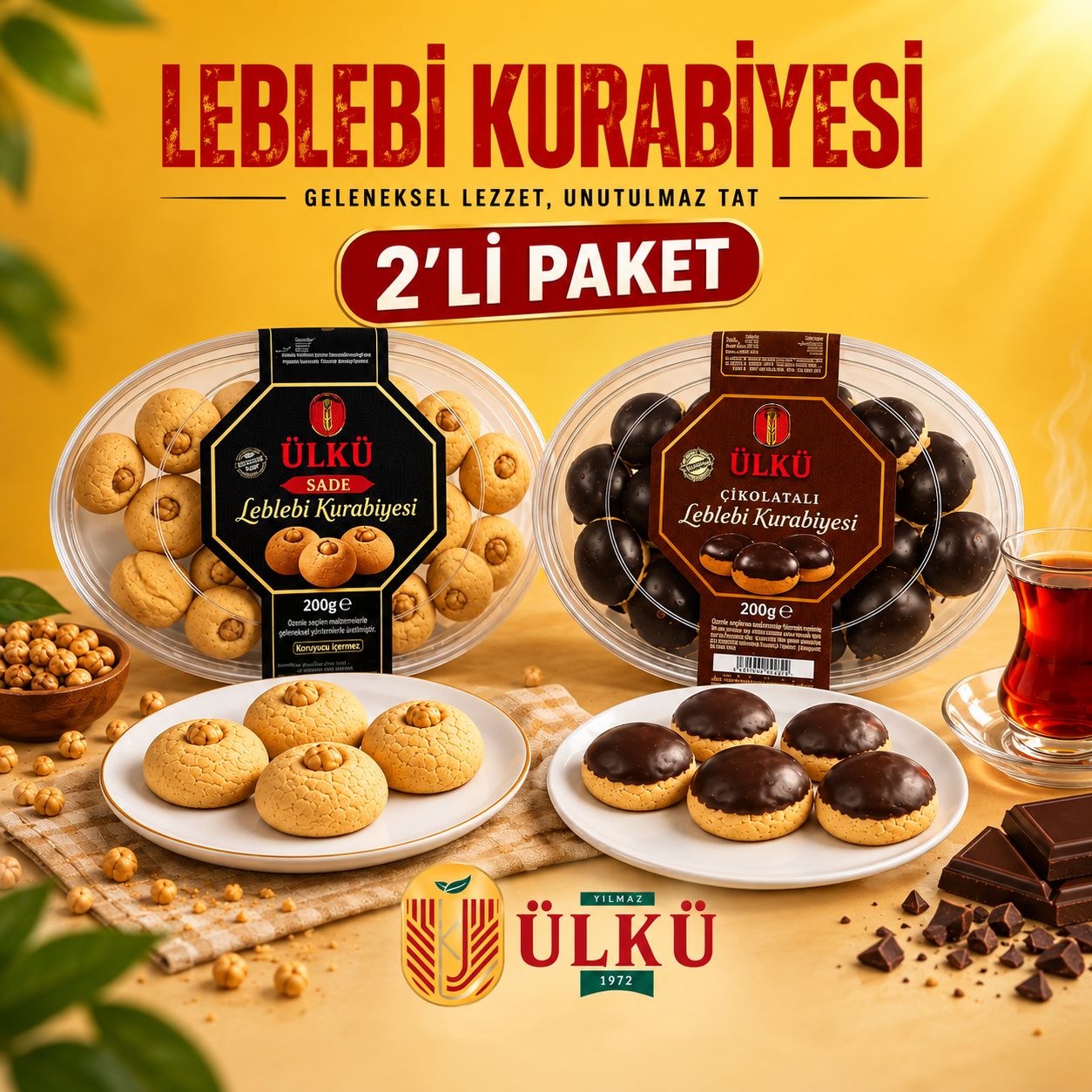 Sade + Çikolatalı Leblebi Kurabiyesi Toplam 400 Gr – Geleneksel Lezzet Tatlı Atıştırmalık Hediyelik