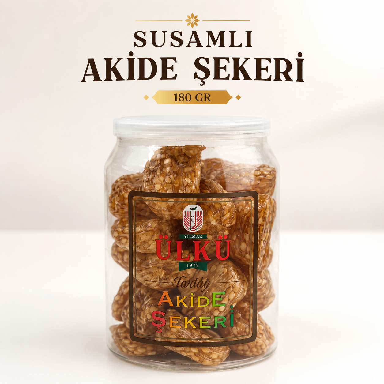 Yılmaz Ülkü Susamlı Akide Şekeri 180 Gr Glikozsuz Geleneksel Nostaljik Sert Şeker İkramlık Bayram Şekeri