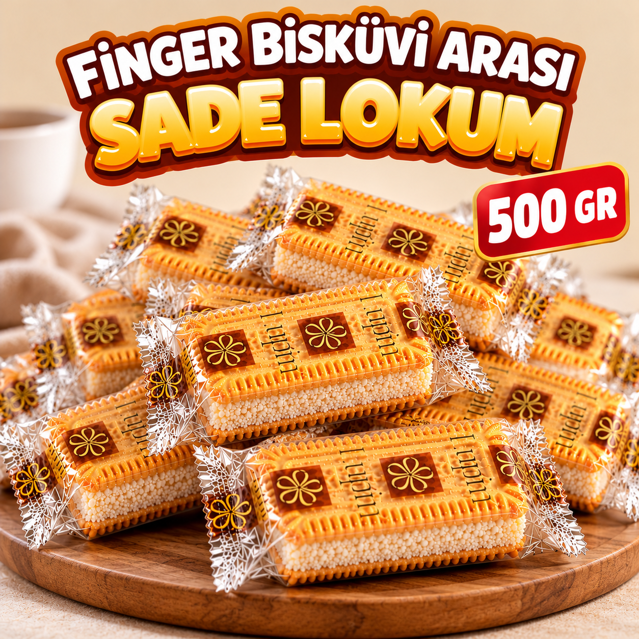 1 KG Finger Bisküvi Arası Sade Lokum Tek Tek Paketli Bisküvili Lokum