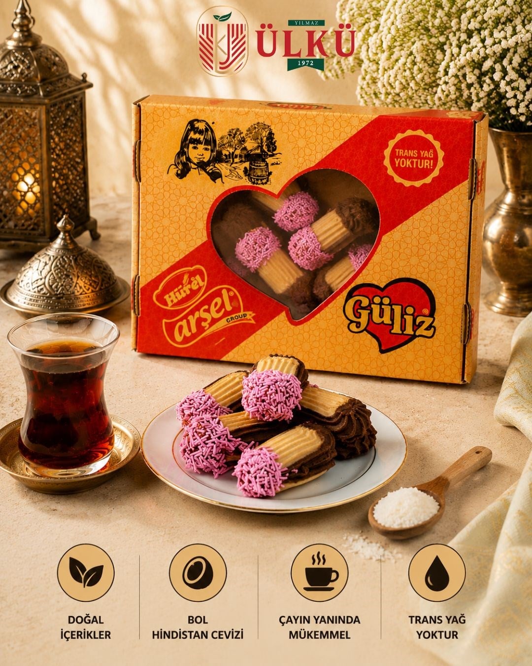 Güliz Hindistan Cevizli Kurabiye Trans Yağsız Çay Kahve Yanı Tatlı Atıştırmalık Hediyelik (Pembe Sprinkle Şekerleme Kaplı)