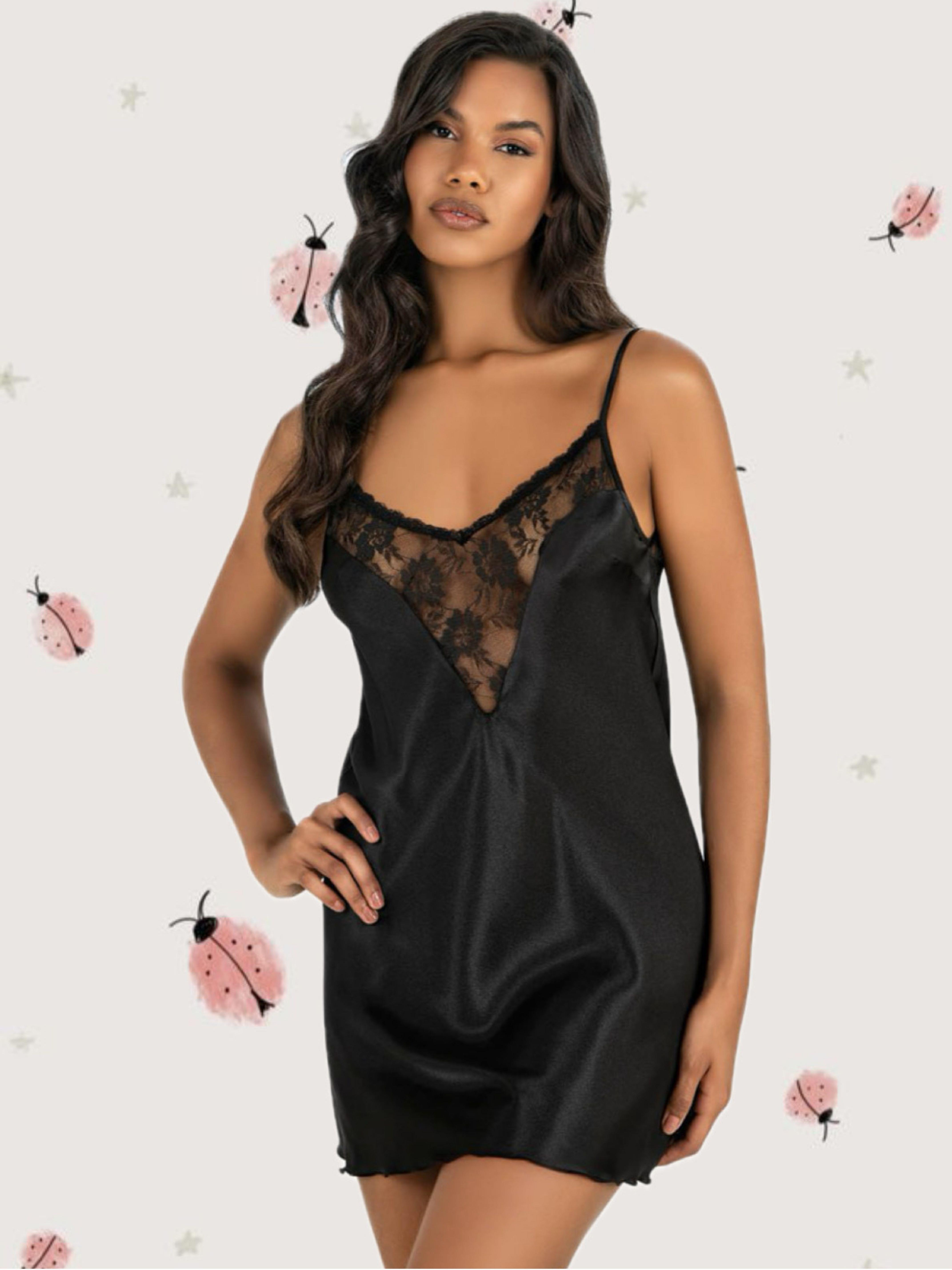 Black Rose Siyah Saten Gecelik