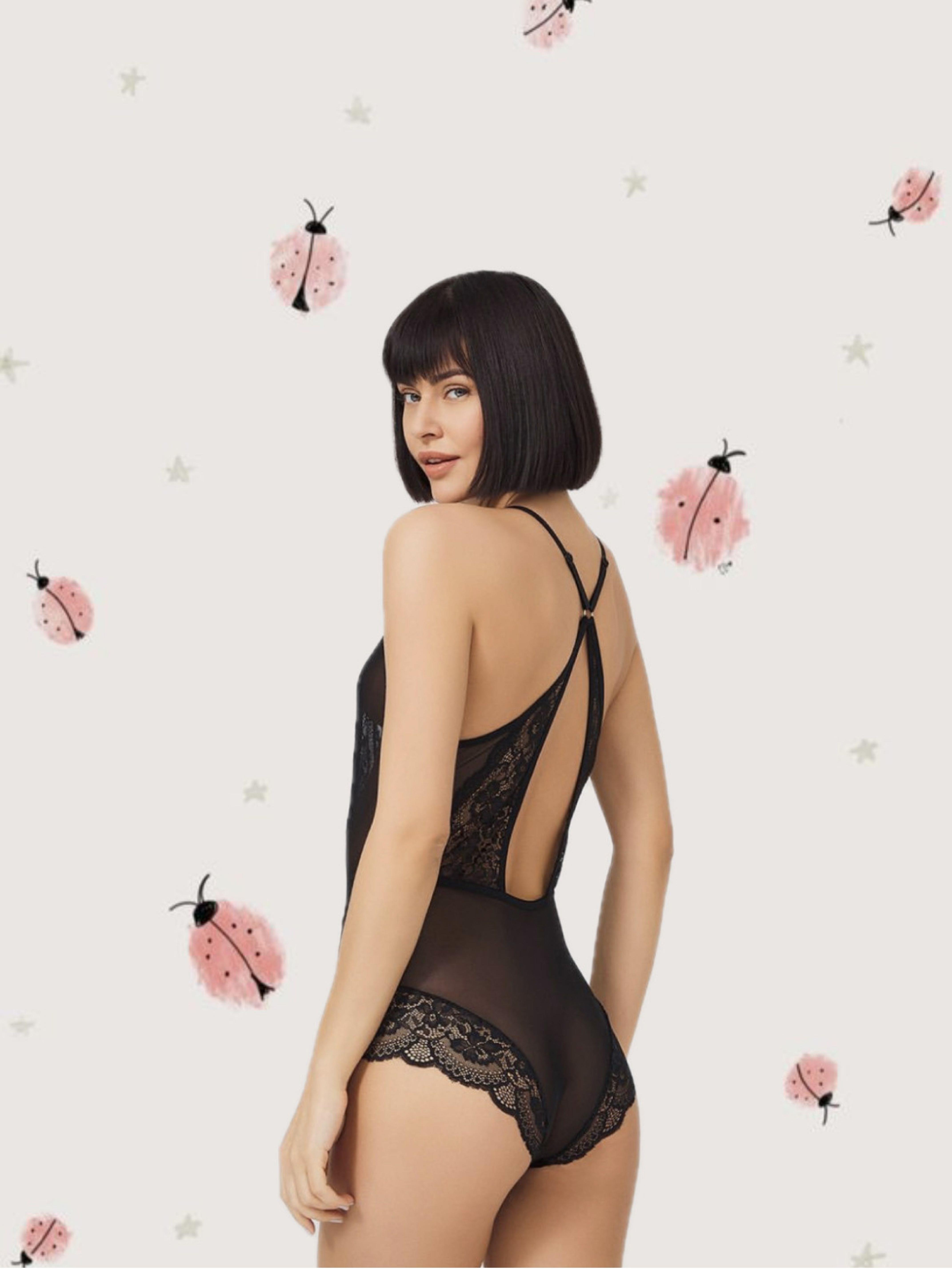 Black Noir Siyah Fantezi Dantel Bodysuit
