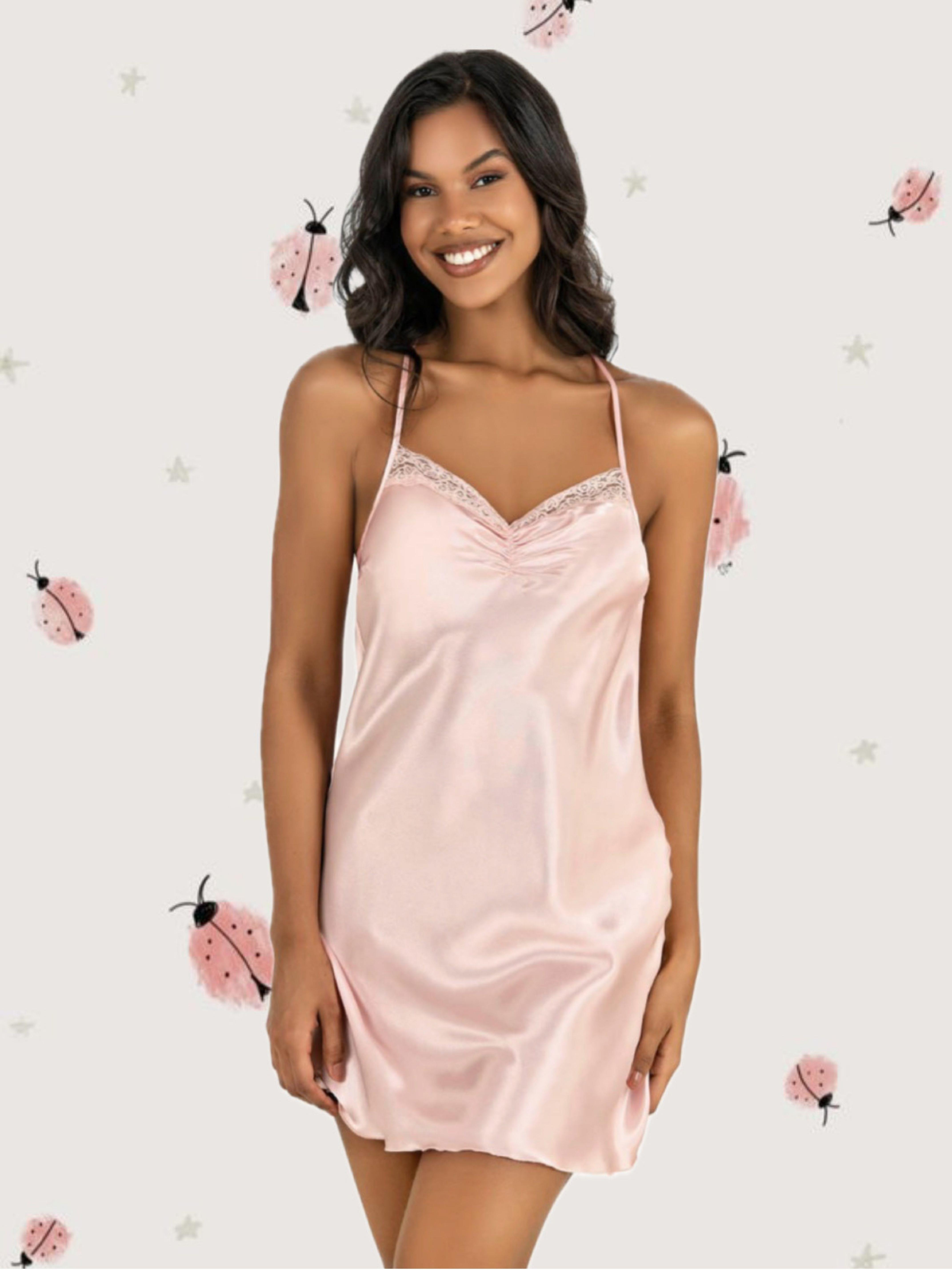 Pink Rose Pembe Saten Gecelik