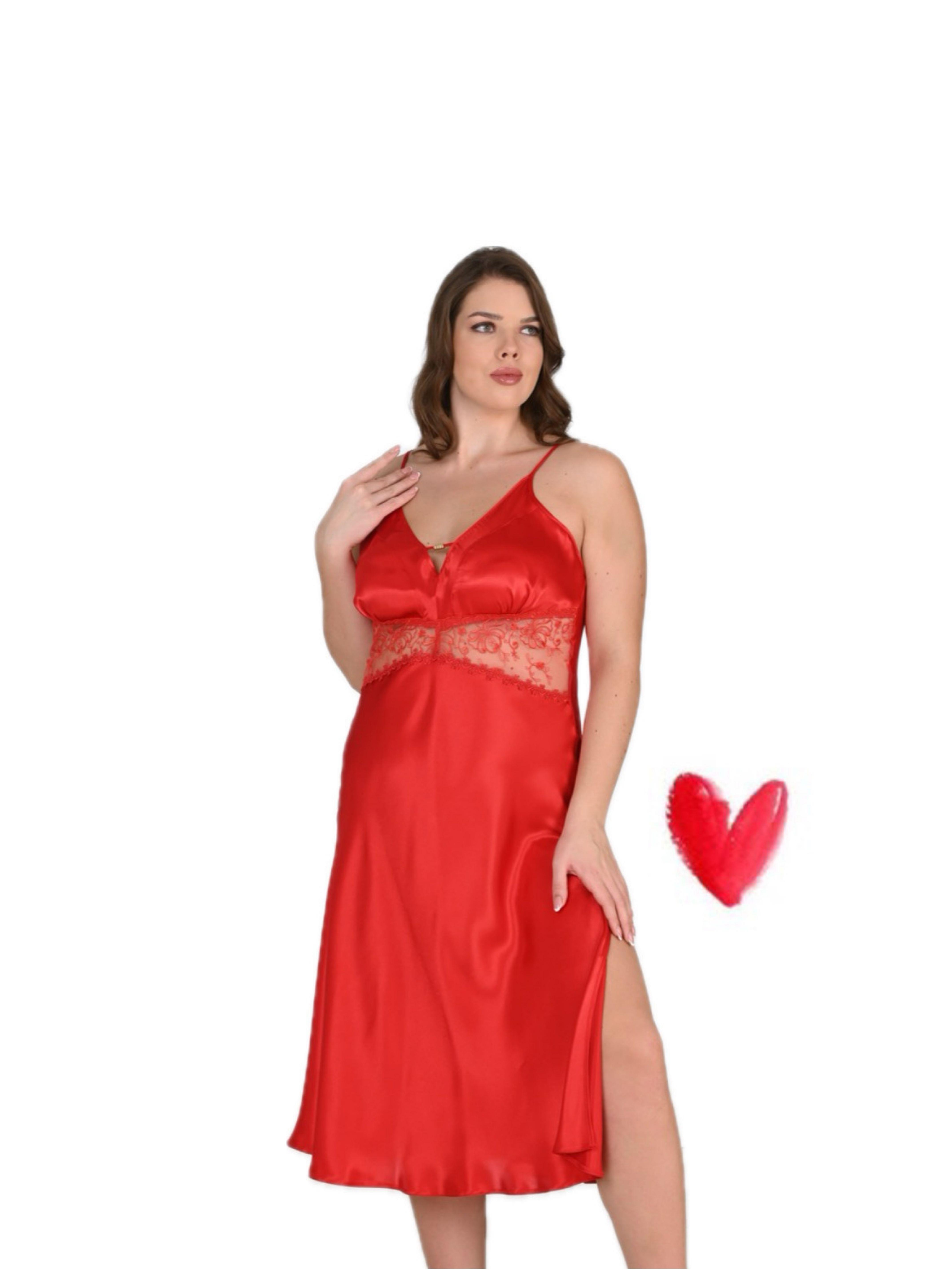 Satin Lily Kırmızı Saten Gecelik