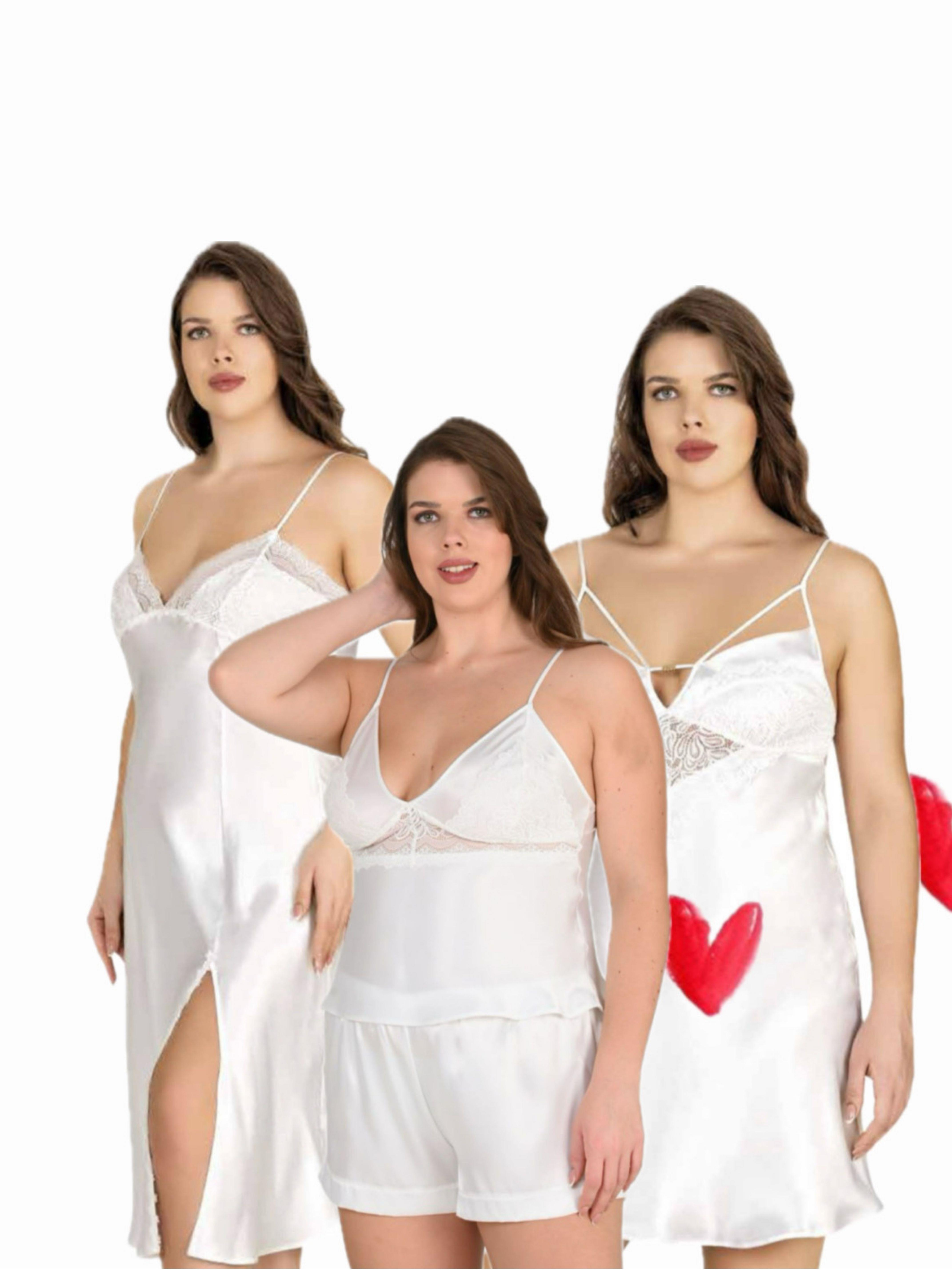 Satin Storm Beyaz Saten Dantelli 5'li Set