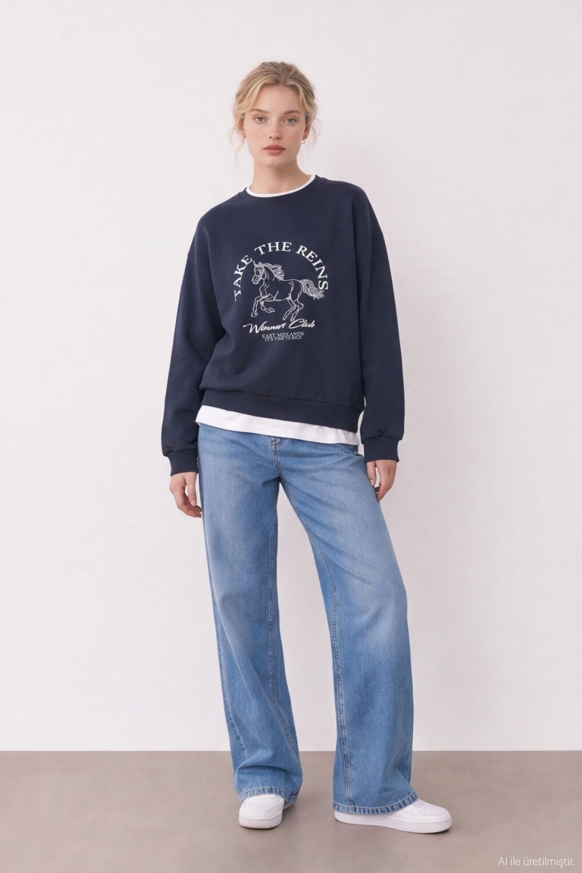  Baskı Nakış Detaylı Sweatshirt Lacivert