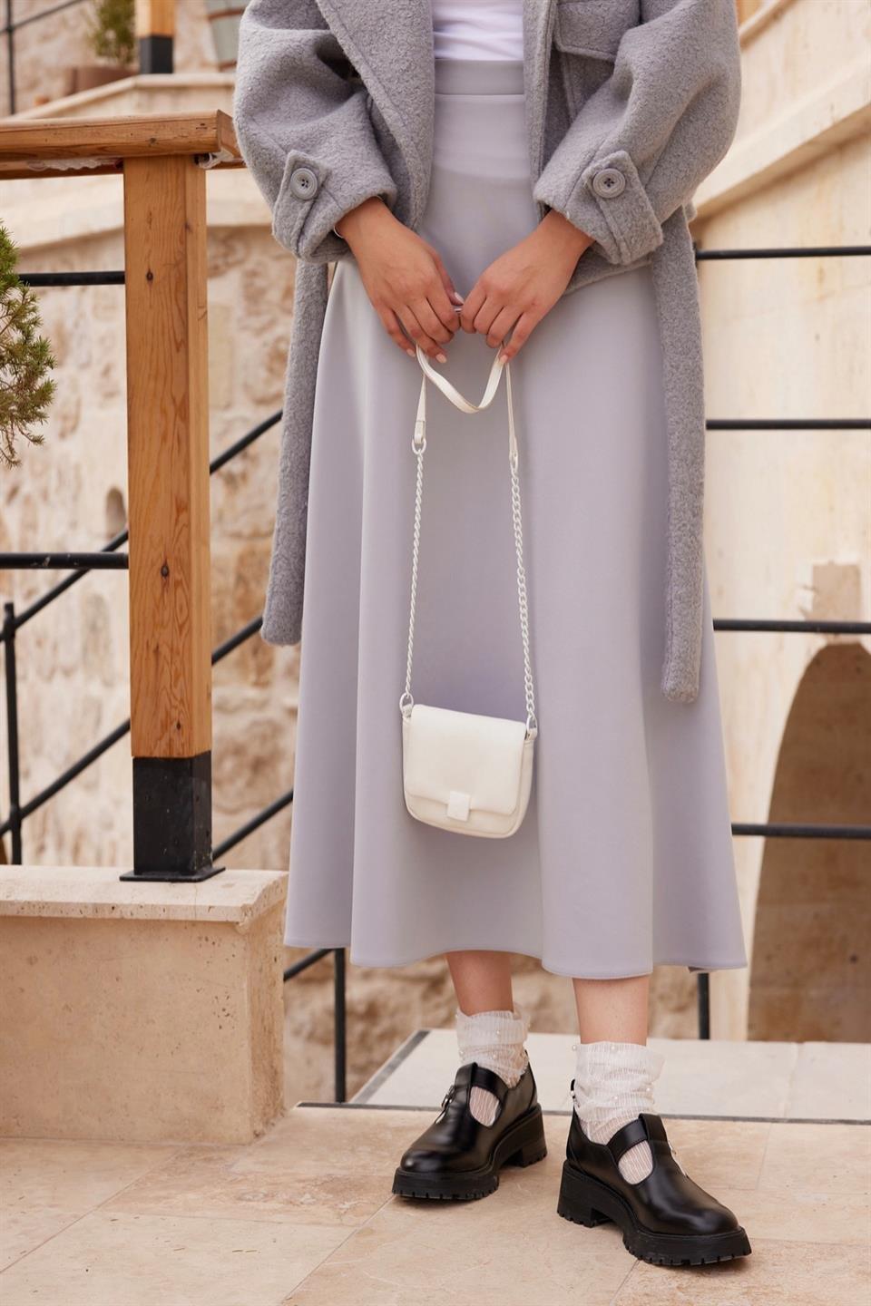 A Kesim Skuba Dalgıç Kumaş Basic Düz Maxi Etek Gri