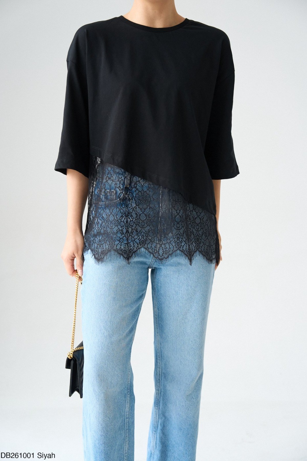 Dantel Detay Tshirt SİYAH