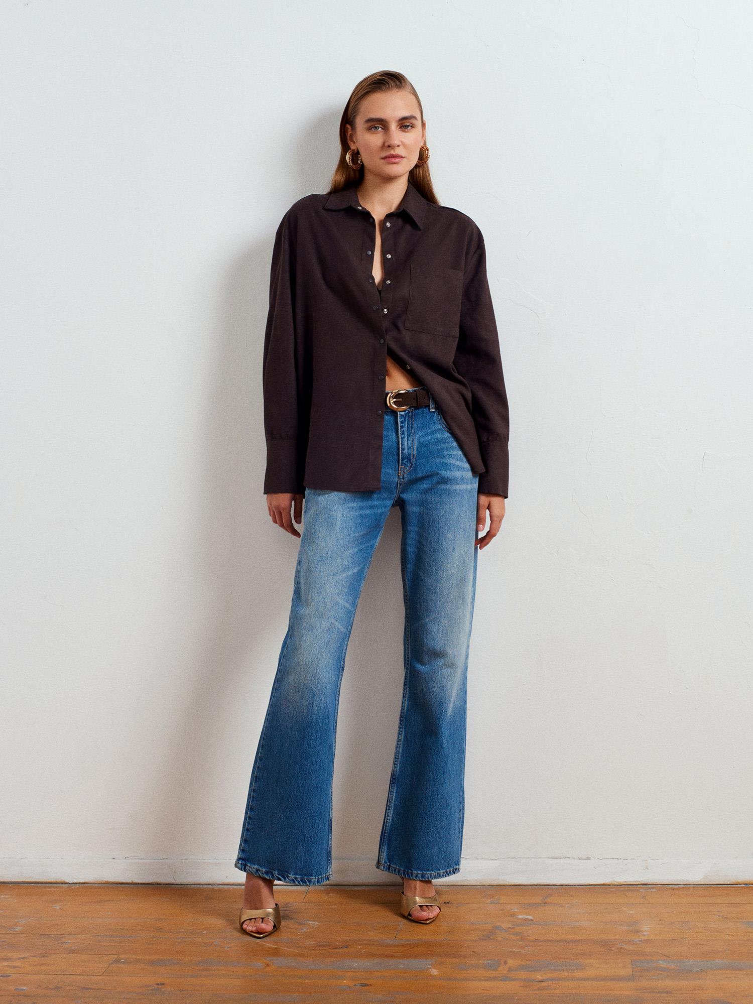 Düşük Bel Denim Pantolon-Tint