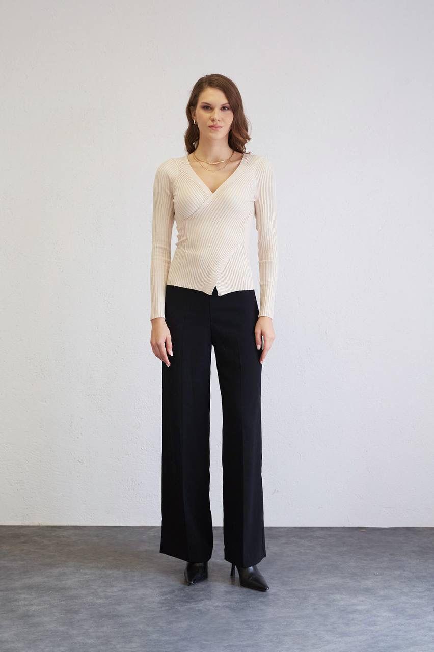 Kadın Kruvaze Fitilli Triko