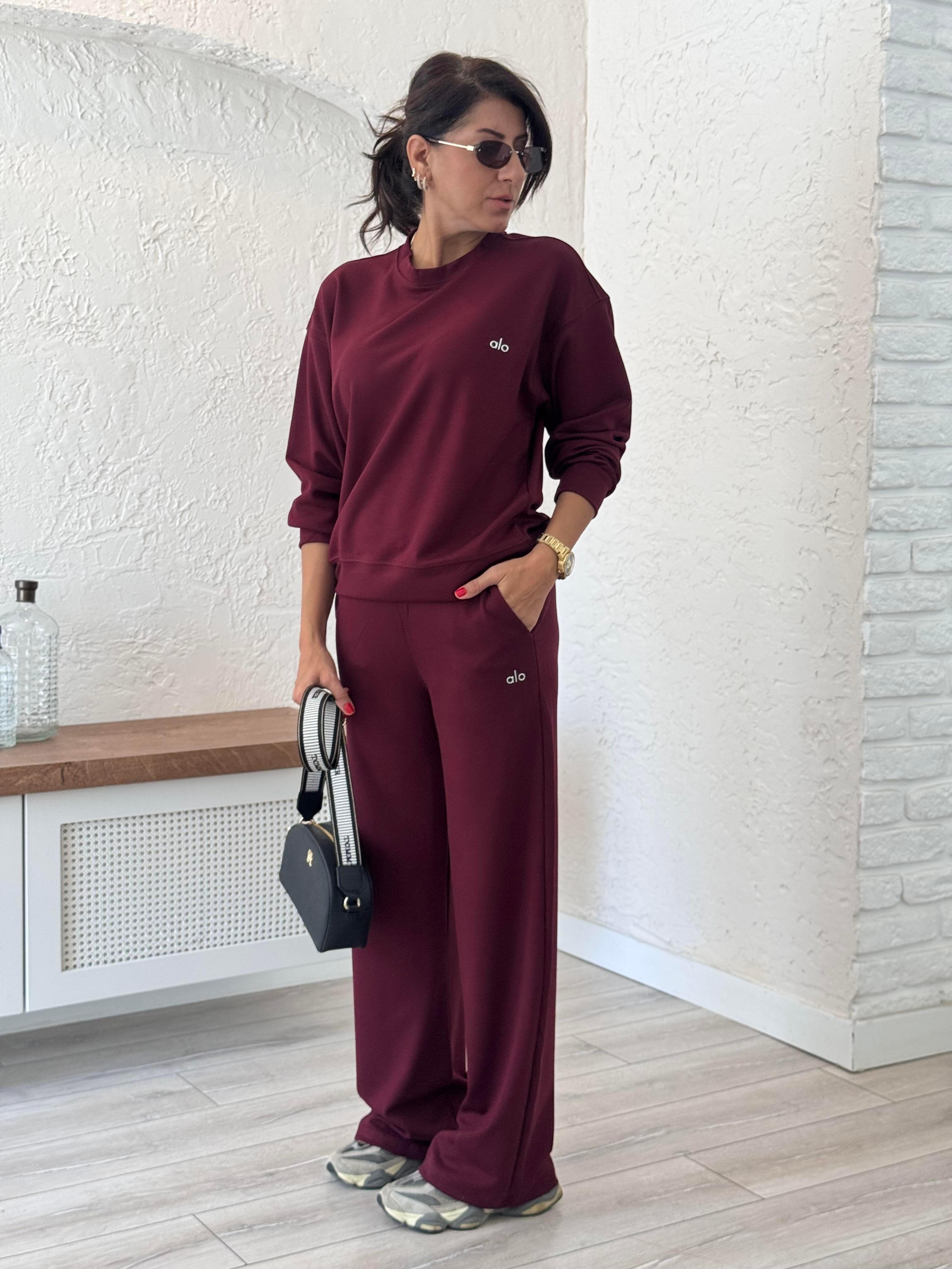 Modal Bisiklet Yaka Sweat Takım bordo